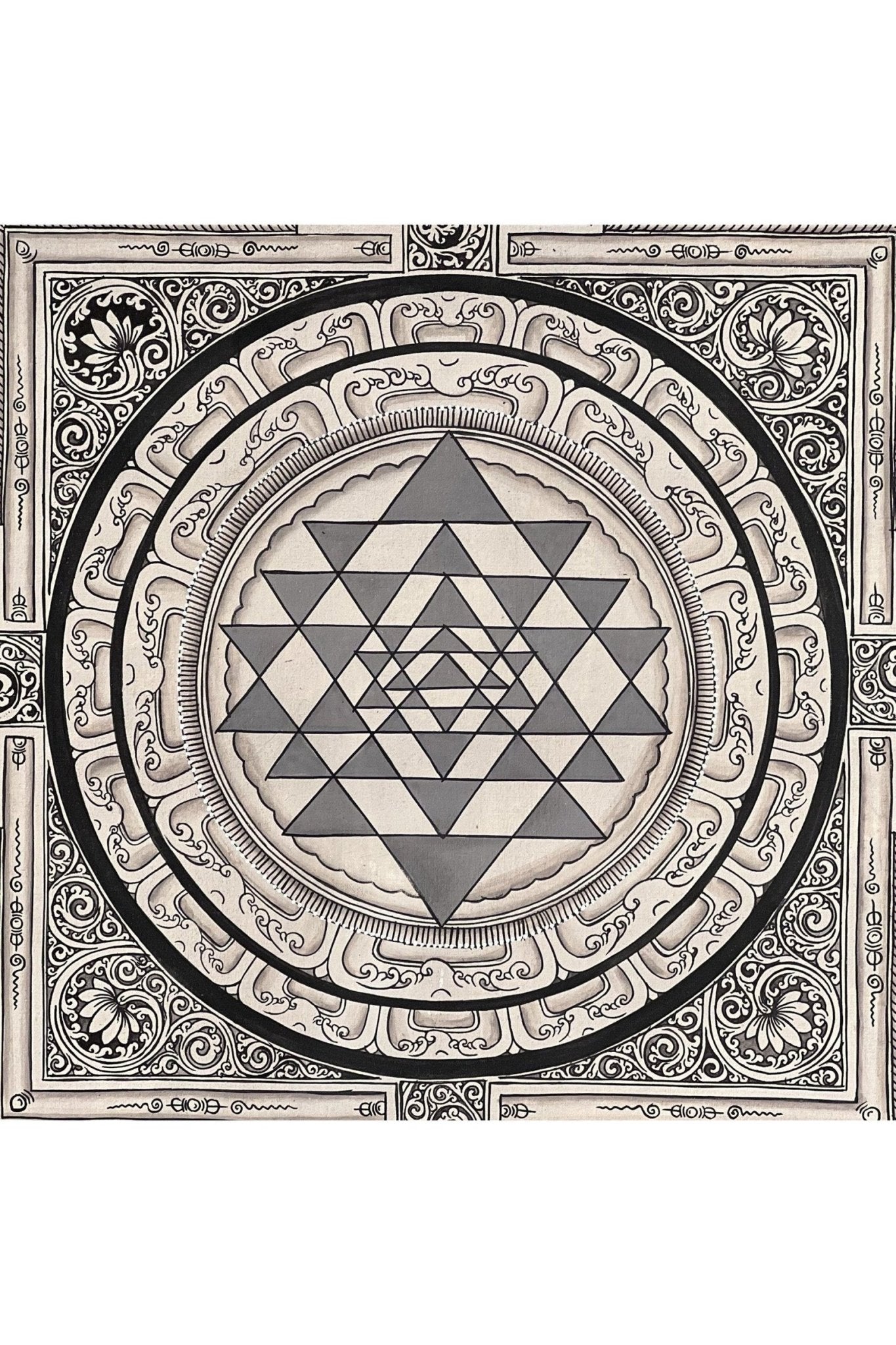 Original Hand Painting ShriYantra/ Shri Yantra/ Sri Yantra Mandala Newari Pauva Thangka Art for Energy Positivity and Good Luck - Tibetan Thangka Art