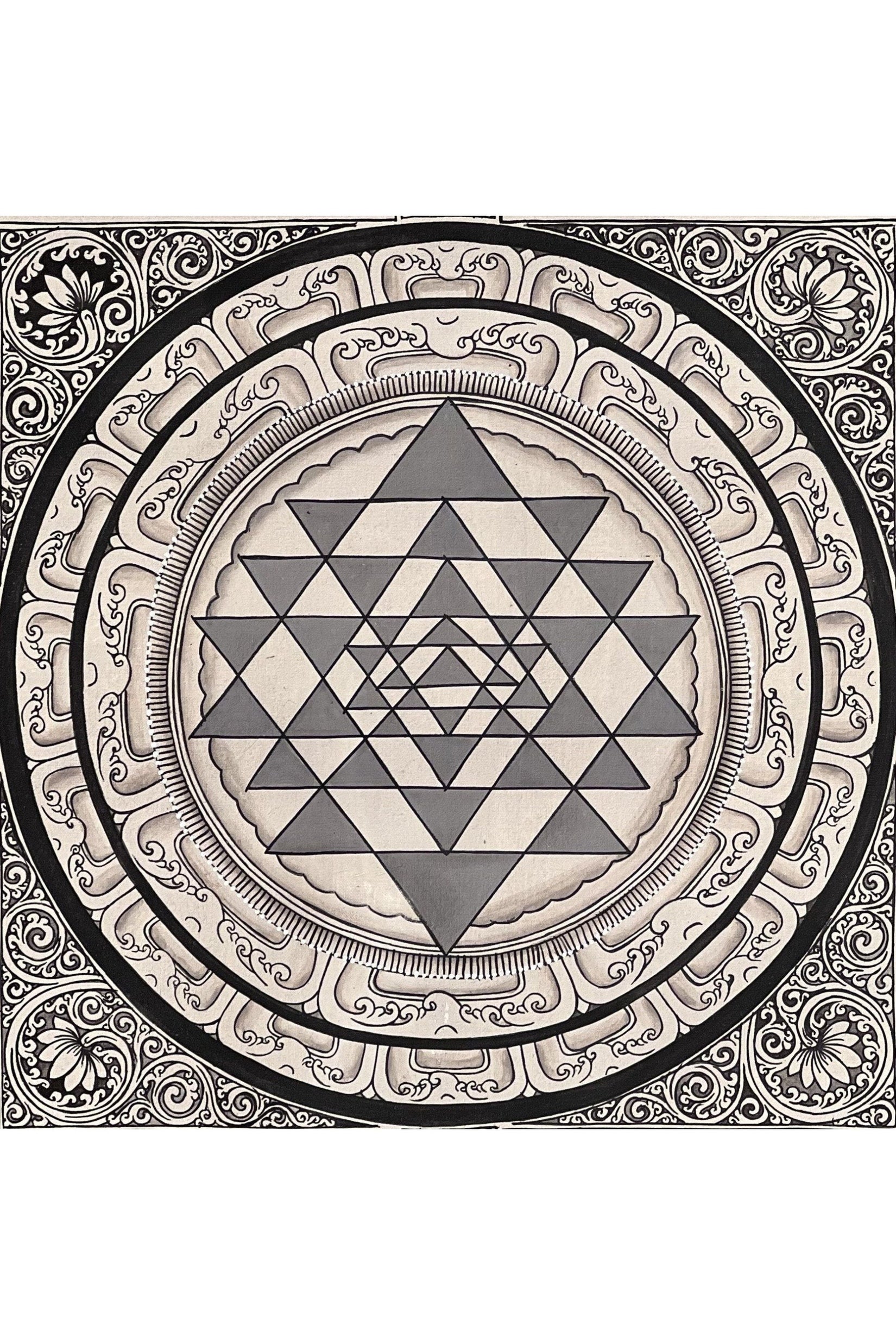 Original Hand Painting ShriYantra/ Shri Yantra/ Sri Yantra Mandala Newari Pauva Thangka Art for Energy Positivity and Good Luck - Tibetan Thangka Art