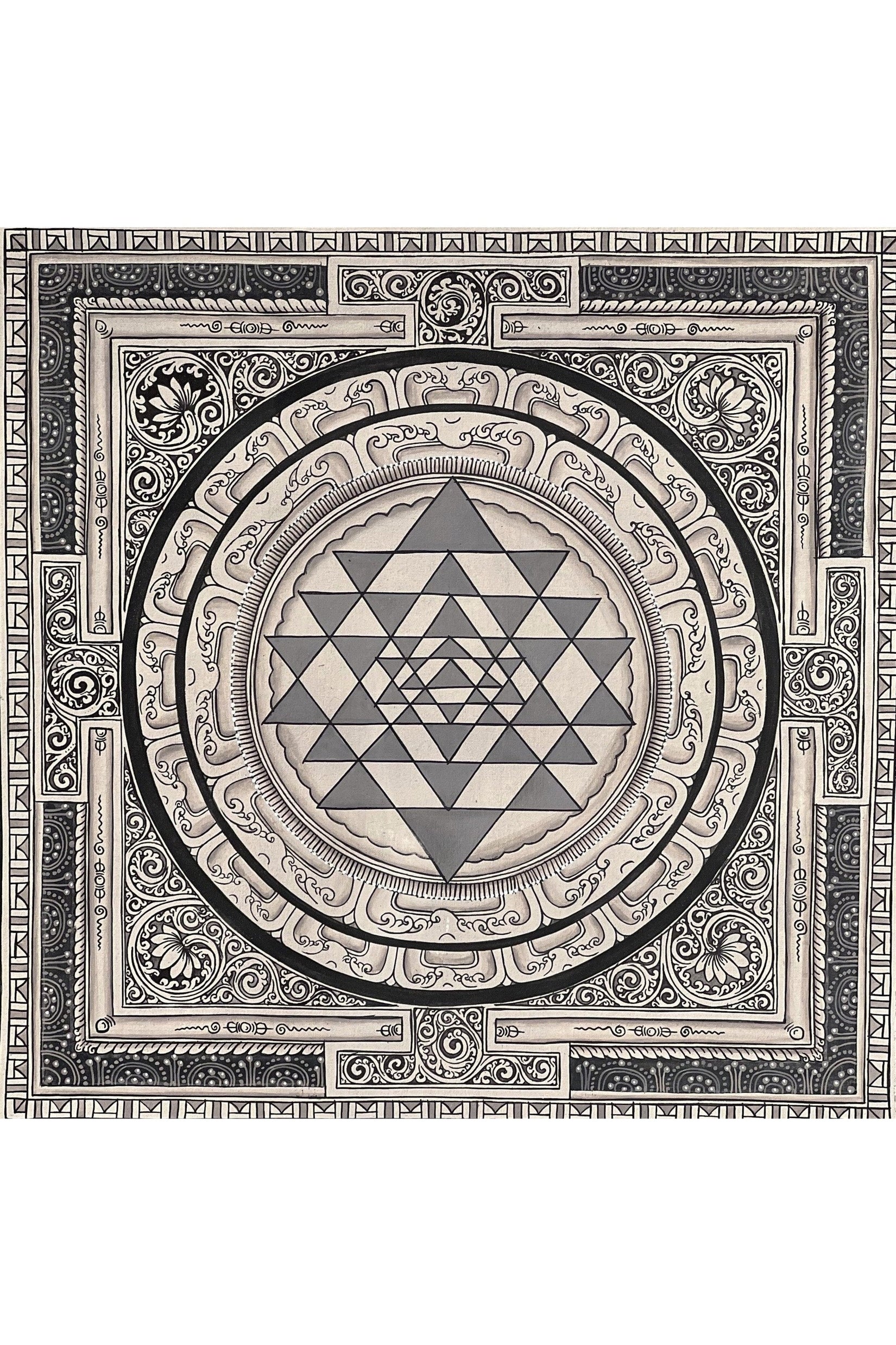 Original Hand Painting ShriYantra/ Shri Yantra/ Sri Yantra Mandala Newari Pauva Thangka Art for Energy Positivity and Good Luck - Tibetan Thangka Art