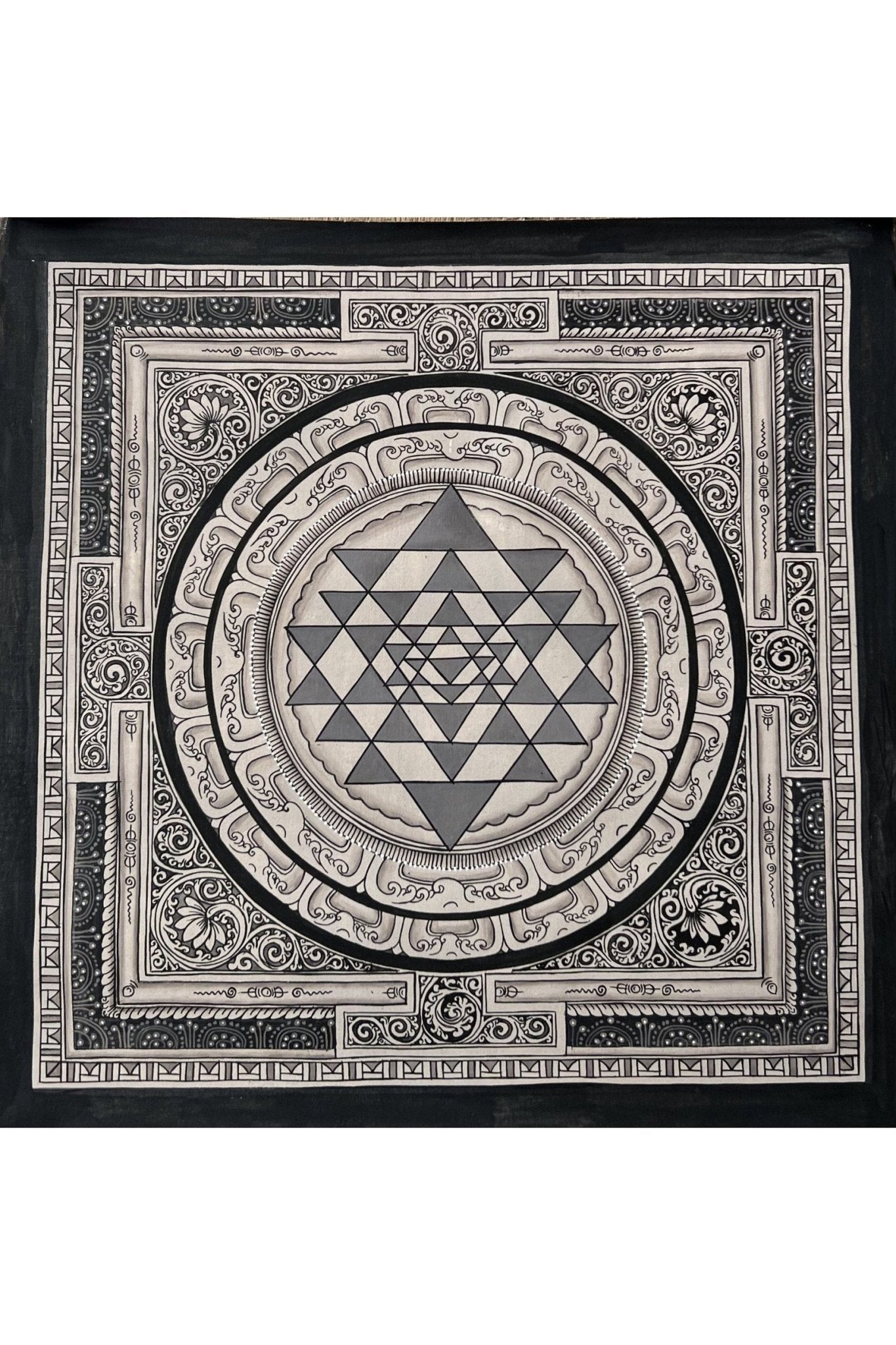 Original Hand Painting ShriYantra/ Shri Yantra/ Sri Yantra Mandala Newari Pauva Thangka Art for Energy Positivity and Good Luck - Tibetan Thangka Art