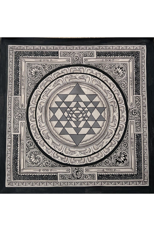 Original Hand Painting ShriYantra/ Shri Yantra/ Sri Yantra Mandala Newari Pauva Thangka Art for Energy Positivity and Good Luck - Tibetan Thangka Art
