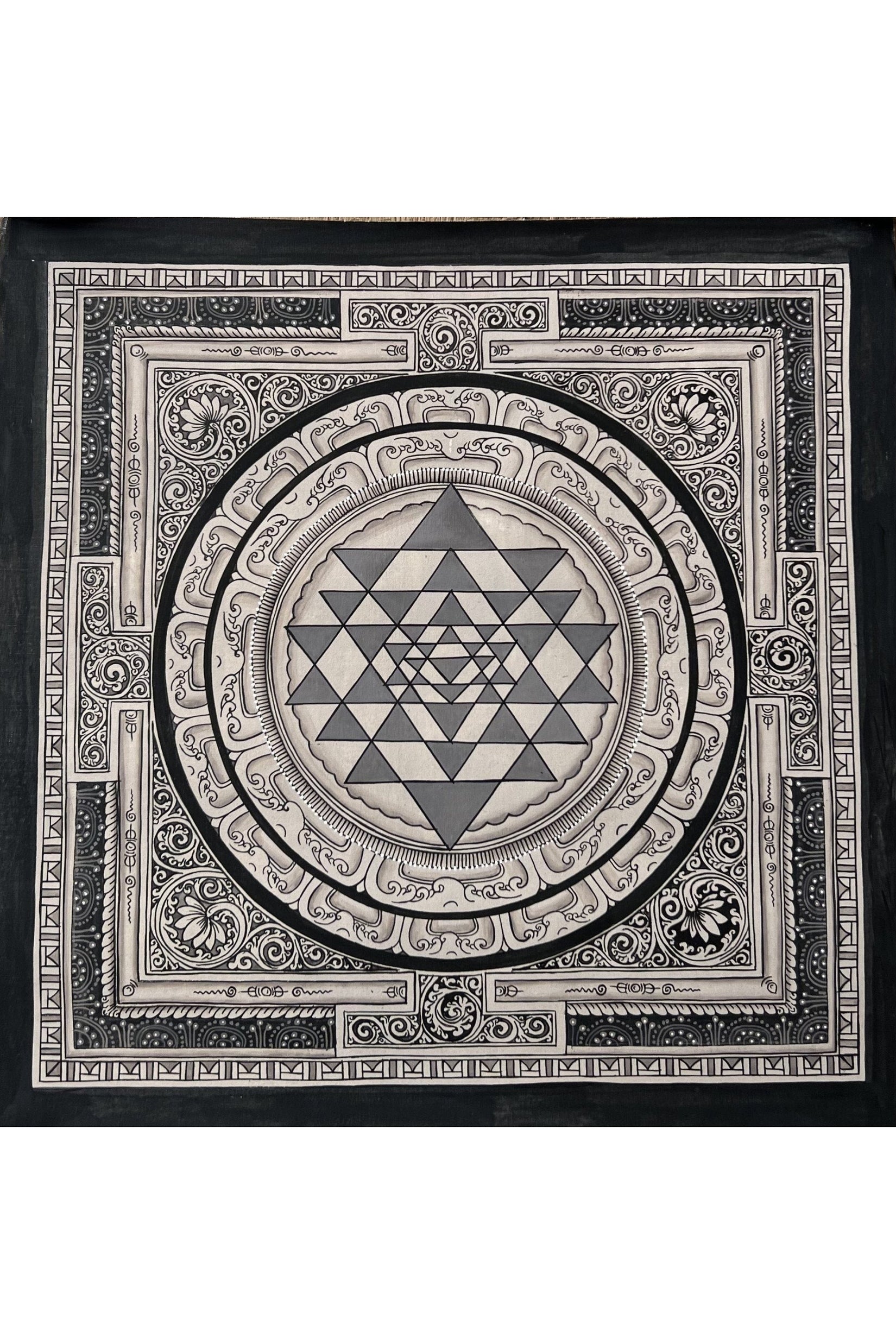 Original Hand Painting ShriYantra/ Shri Yantra/ Sri Yantra Mandala Newari Pauva Thangka Art for Energy Positivity and Good Luck - Tibetan Thangka Art