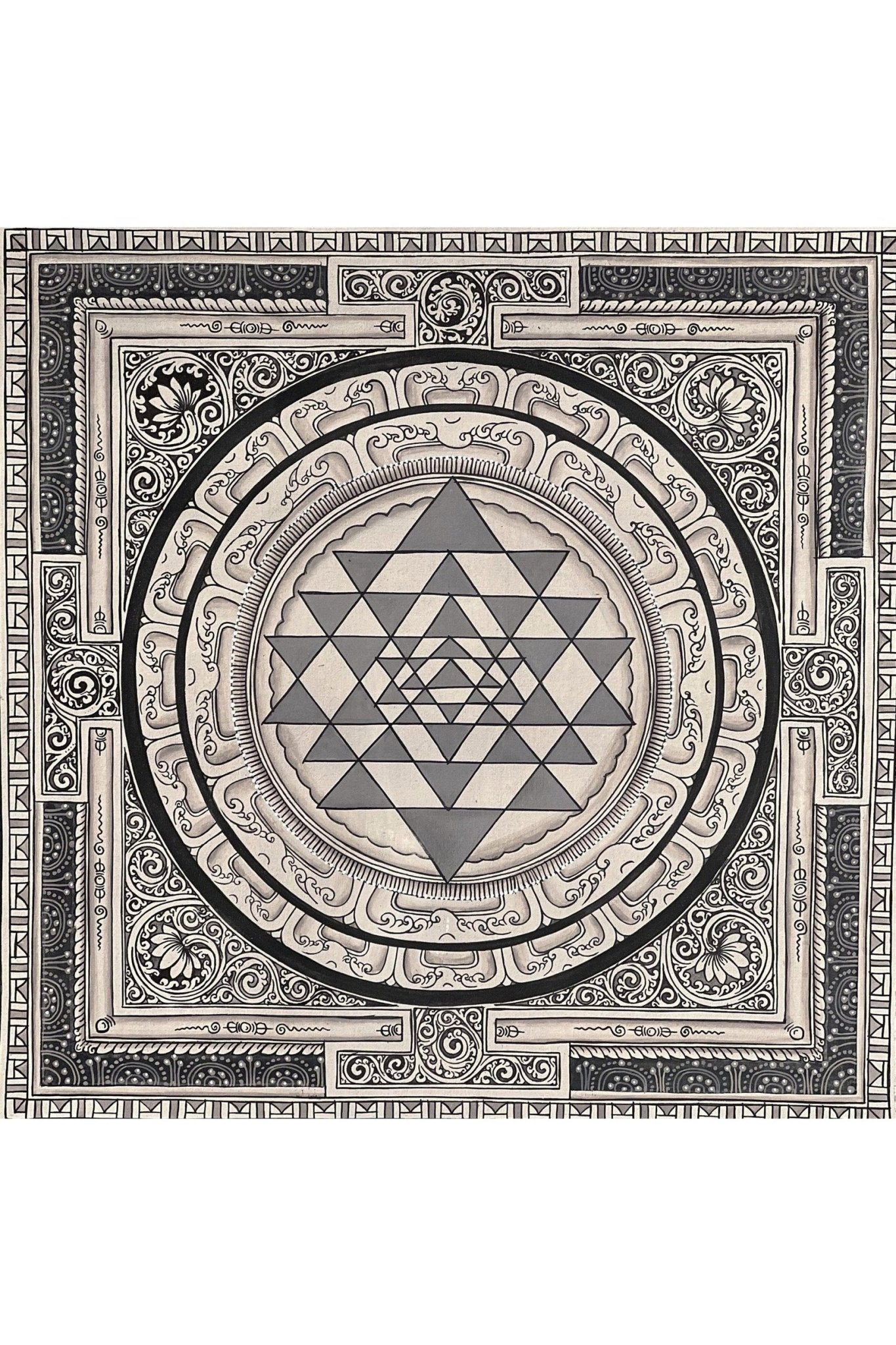 Original Hand Painting ShriYantra/ Shri Yantra/ Sri Yantra Mandala Newari Pauva Thangka Art for Energy Positivity and Good Luck - Tibetan Thangka Art