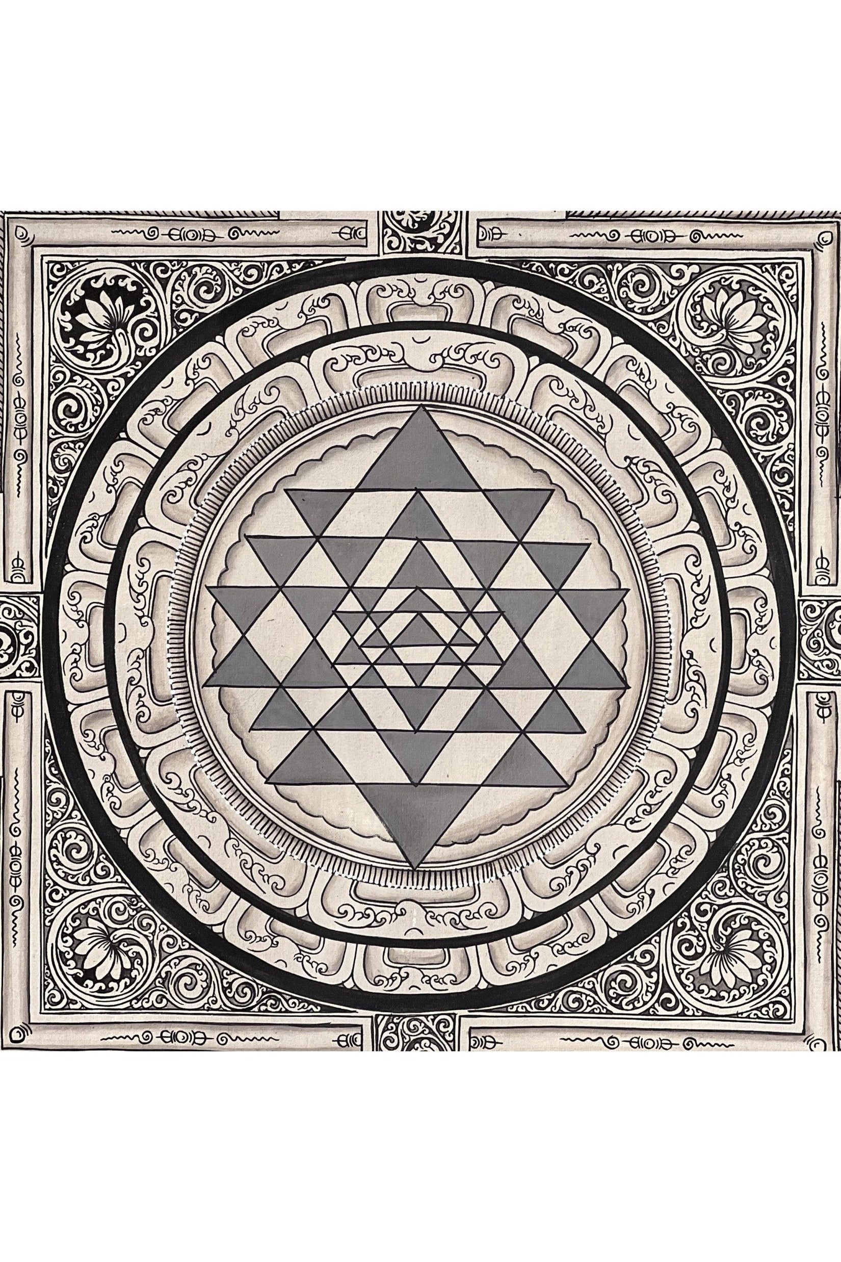 Original Hand Painting ShriYantra/ Shri Yantra/ Sri Yantra Mandala Newari Pauva Thangka Art for Energy Positivity and Good Luck - Tibetan Thangka Art