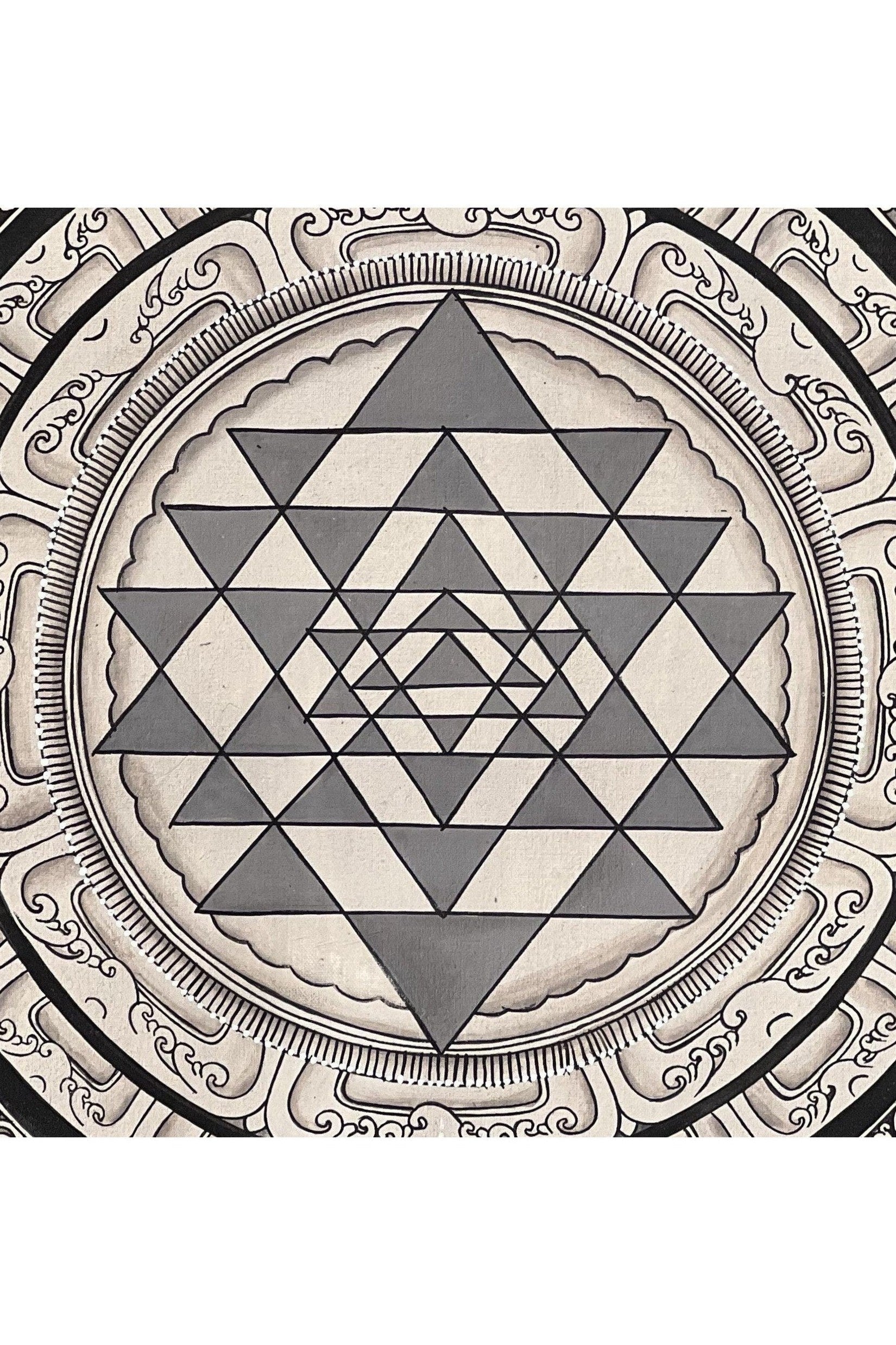 Original Hand Painting ShriYantra/ Shri Yantra/ Sri Yantra Mandala Newari Pauva Thangka Art for Energy Positivity and Good Luck - Tibetan Thangka Art