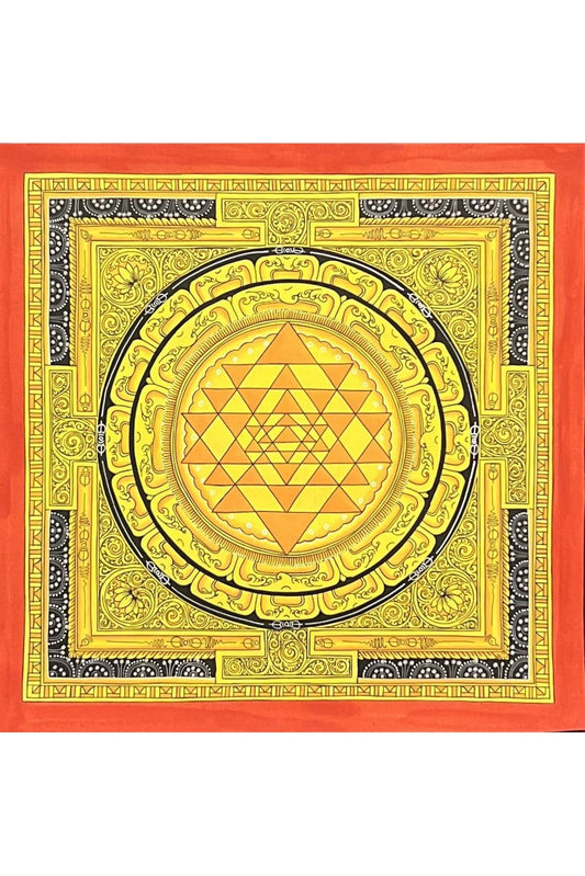 Original ShriYantra/ Shri Yantra/ Shri Chakara Mandala Paubha/Pauva Thangka/Hand - Painted Art for Energy Positivity and Good Luck - Tibetan Thangka Art