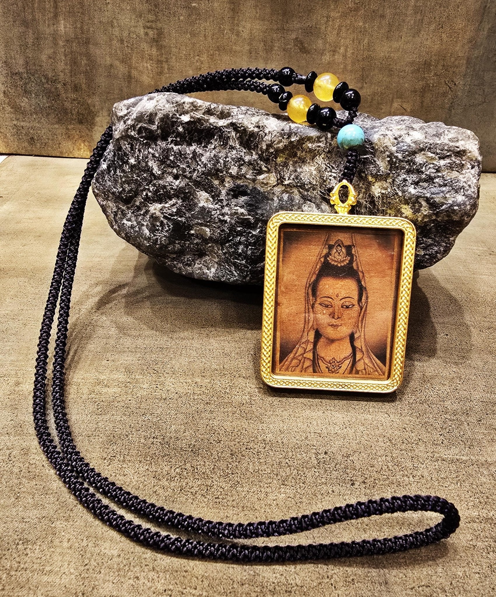 Quan Yin Vintage Thangka Ghau Pendant – Handmade Tibetan Amulet Locket for Compassion & Healing/ Crafted in Nepal - Tibetan Thangka Art