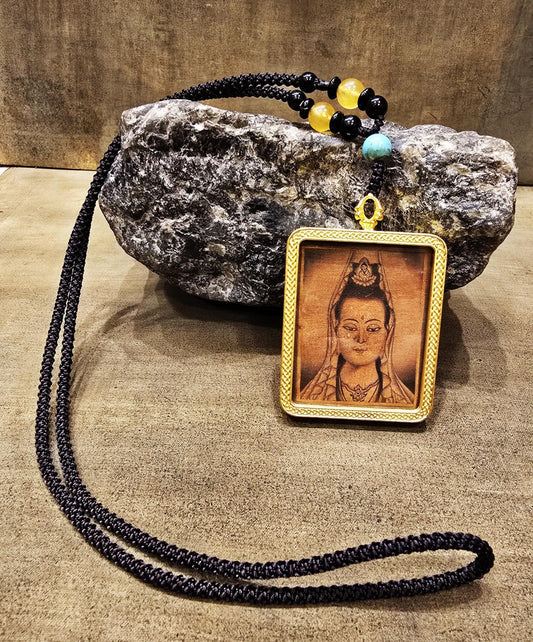 Quan Yin Vintage Thangka Ghau Pendant – Handmade Tibetan Amulet Locket for Compassion & Healing/ Crafted in Nepal - Tibetan Thangka Art