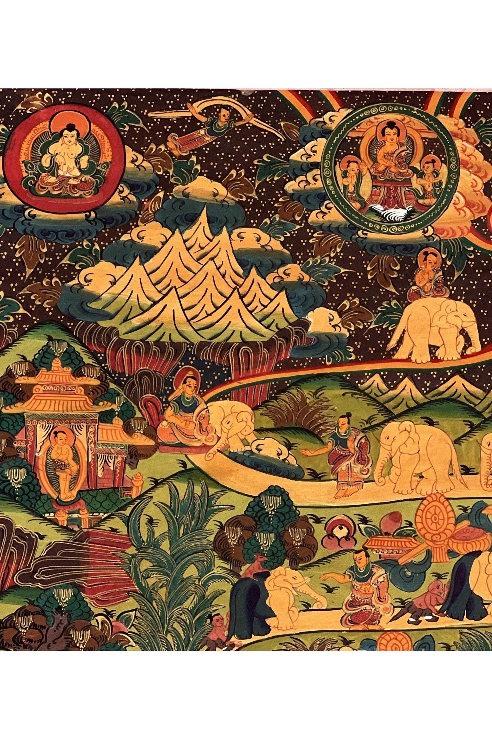 Samatha Meditation 9 Stage Elephant Path Meditation Way to Heaven Tibetan Thangka Painting Original Meditation Art/ Wall Hanging from Nepal - Tibetan Thangka Art