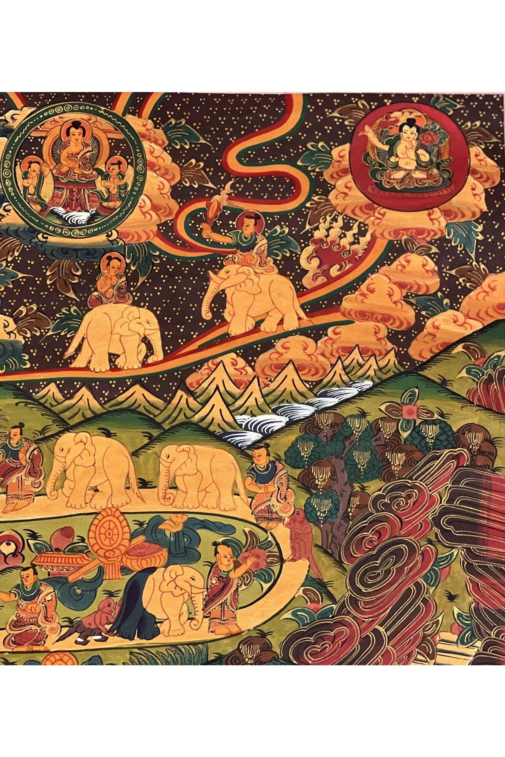 Samatha Meditation 9 Stage Elephant Path Meditation Way to Heaven Tibetan Thangka Painting Original Meditation Art/ Wall Hanging from Nepal - Tibetan Thangka Art