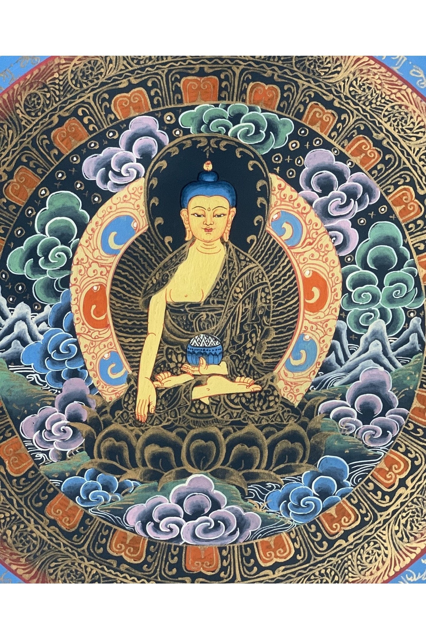 Shakyamuni Buddha Mantra Mandala Tibetan Thangka Painting, Original Hand - Painted Art for Meditation, Healing, Home Décor - Tibetan Thangka Art