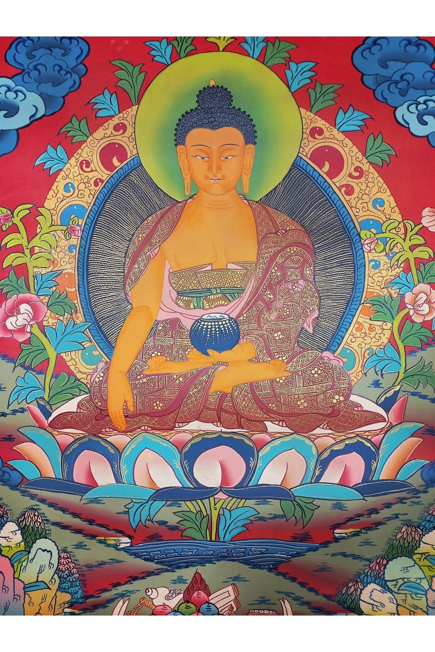Shakyamuni Buddha/ Siddhartha Gautama High - Quality Masterpiece SMOKY Tibetan Thangka Painting Original Hand - painted Art - Tibetan Thangka Art