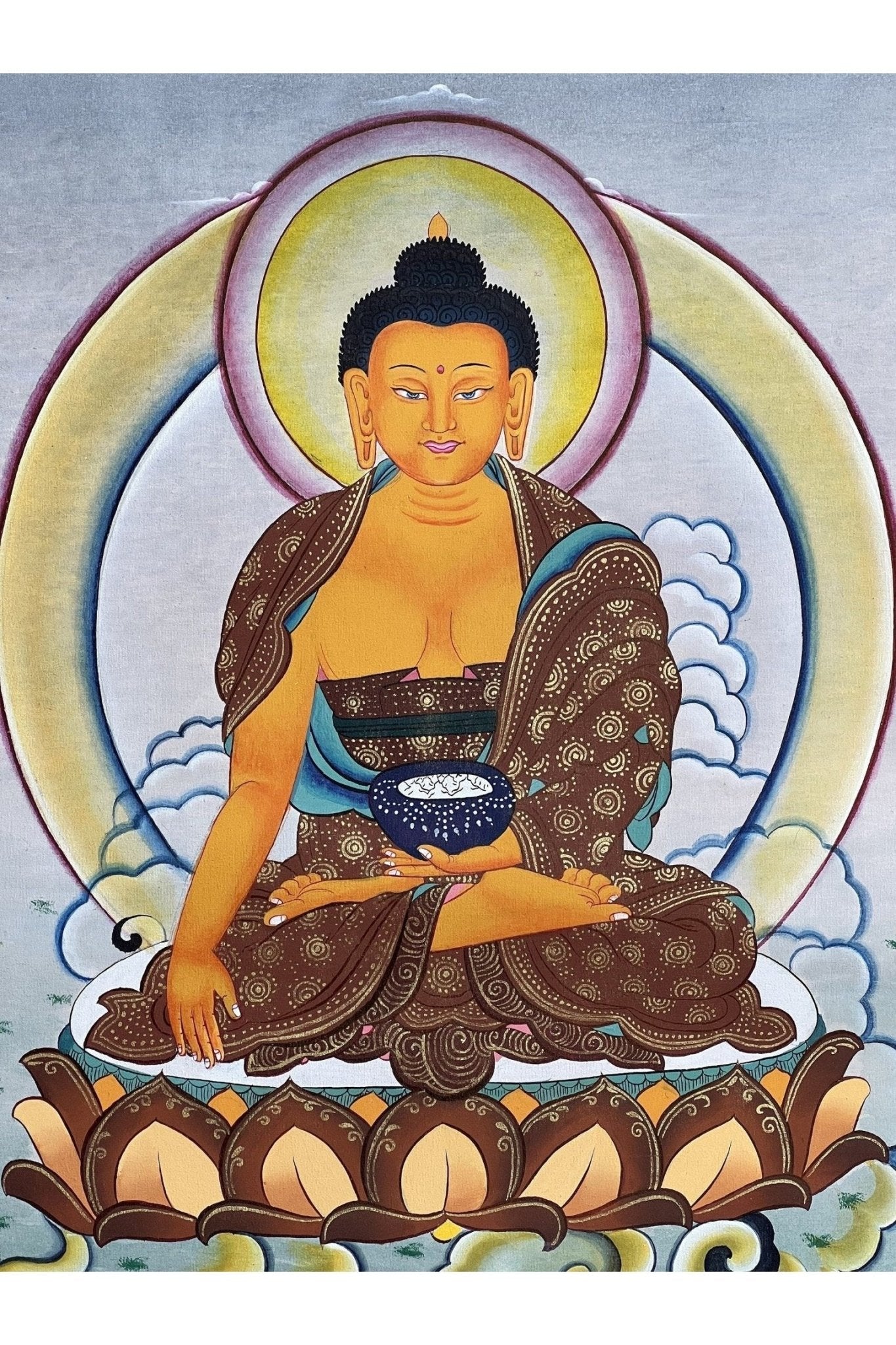 Shakyamuni Buddha Siddhartha Gautama Master Quality Tibetan Thangka Painting Original Hand - painted Buddhist Art with Silk Brocade - Tibetan Thangka Art
