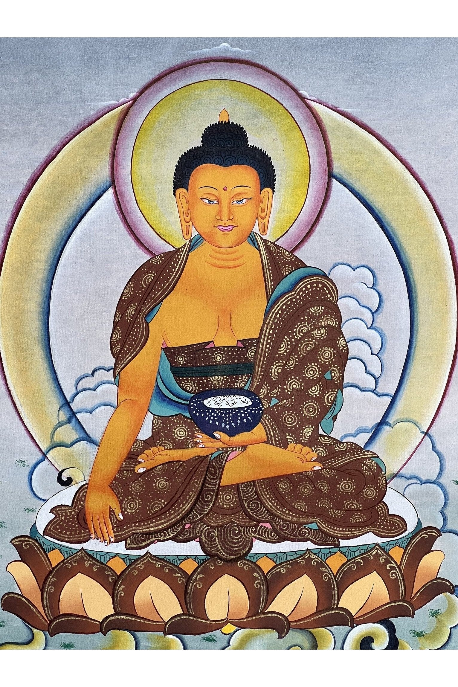 Shakyamuni Buddha Siddhartha Gautama Master Quality Tibetan Thangka Painting Original Hand - painted Buddhist Art with Silk Brocade - Tibetan Thangka Art