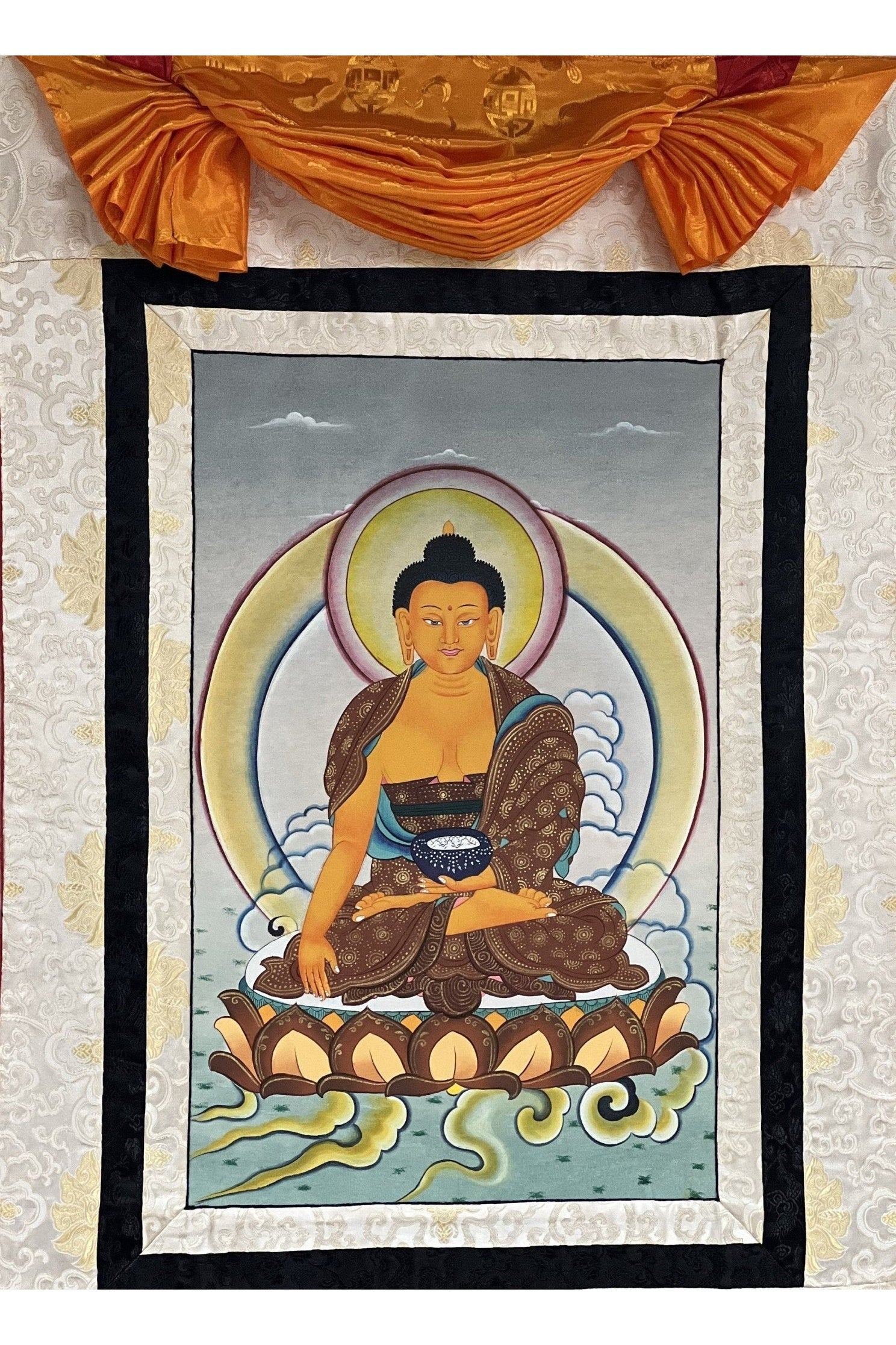 Shakyamuni Buddha Siddhartha Gautama Master Quality Tibetan Thangka Painting Original Hand - painted Buddhist Art with Silk Brocade - Tibetan Thangka Art