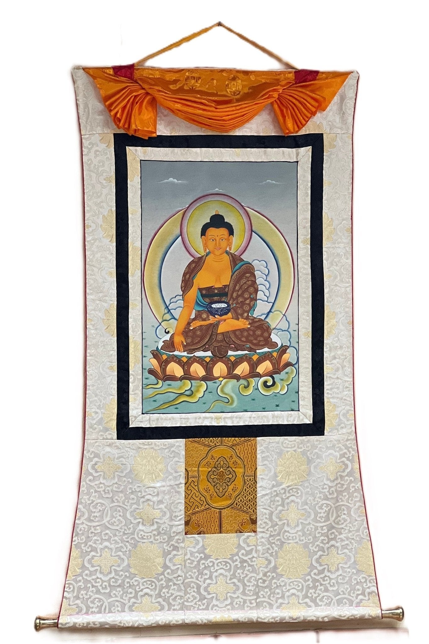 Shakyamuni Buddha Siddhartha Gautama Master Quality Tibetan Thangka Painting Original Hand - painted Buddhist Art with Silk Brocade - Tibetan Thangka Art