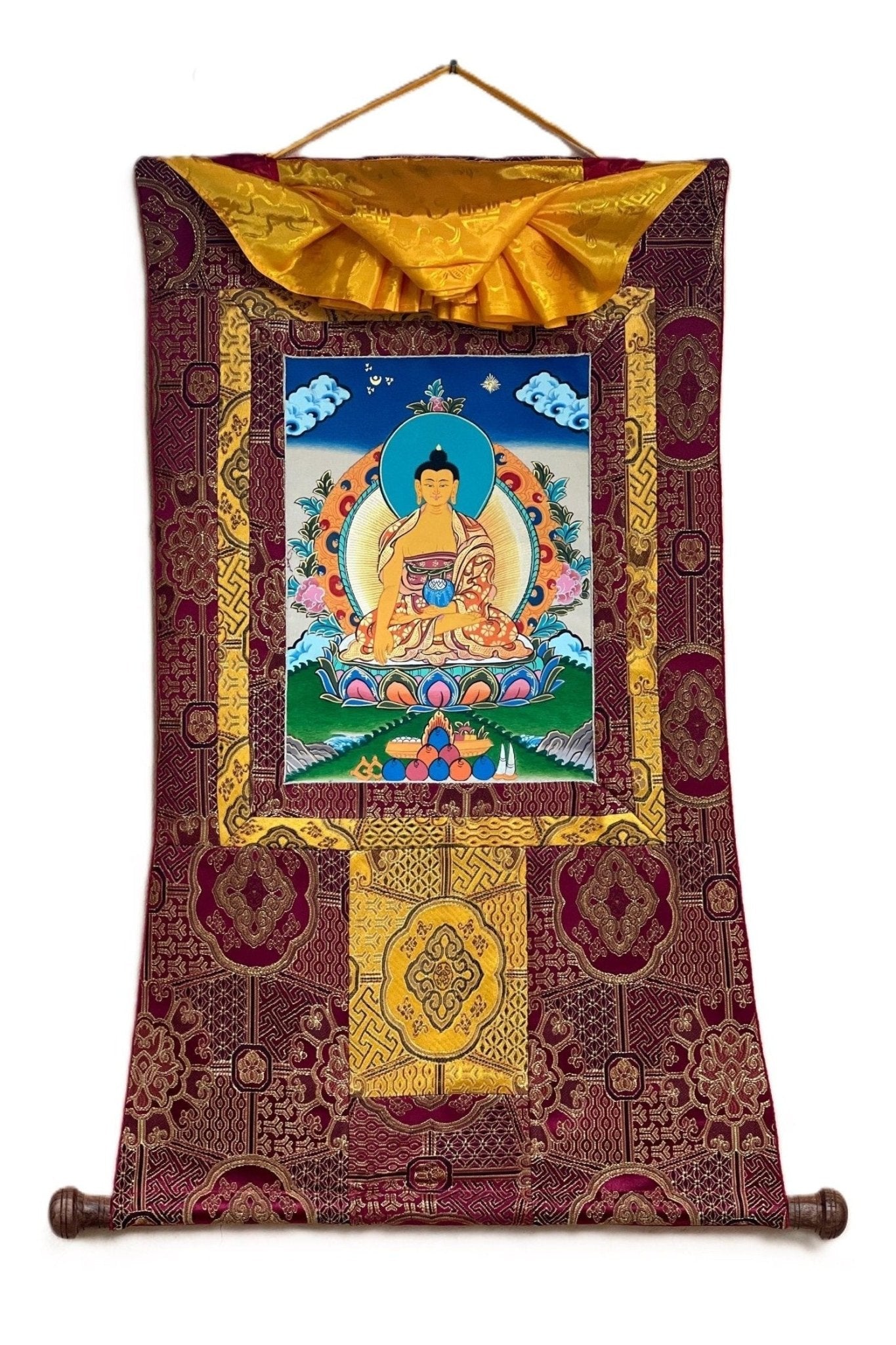 Shakyamuni/ Siddhartha Gautama Buddha Tibetan Thangka Painting Original Hand Painting Meditation Art with High - Quality Silk Frame - Tibetan Thangka Art