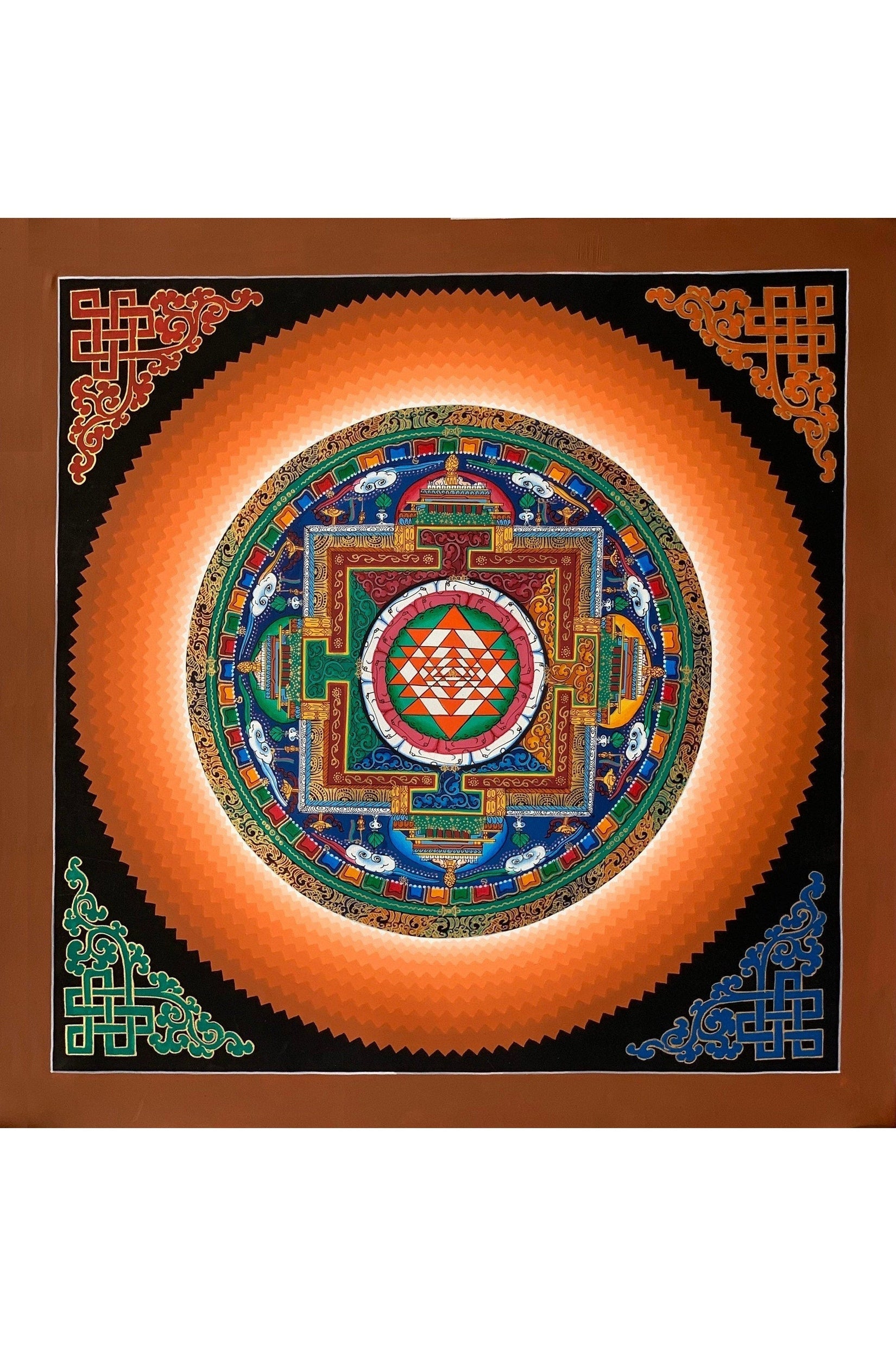 Shri Yantra or Shri Chakara, Mandala Thangka Painting Original Art 16 x 16 Inch - Tibetan Thangka Art