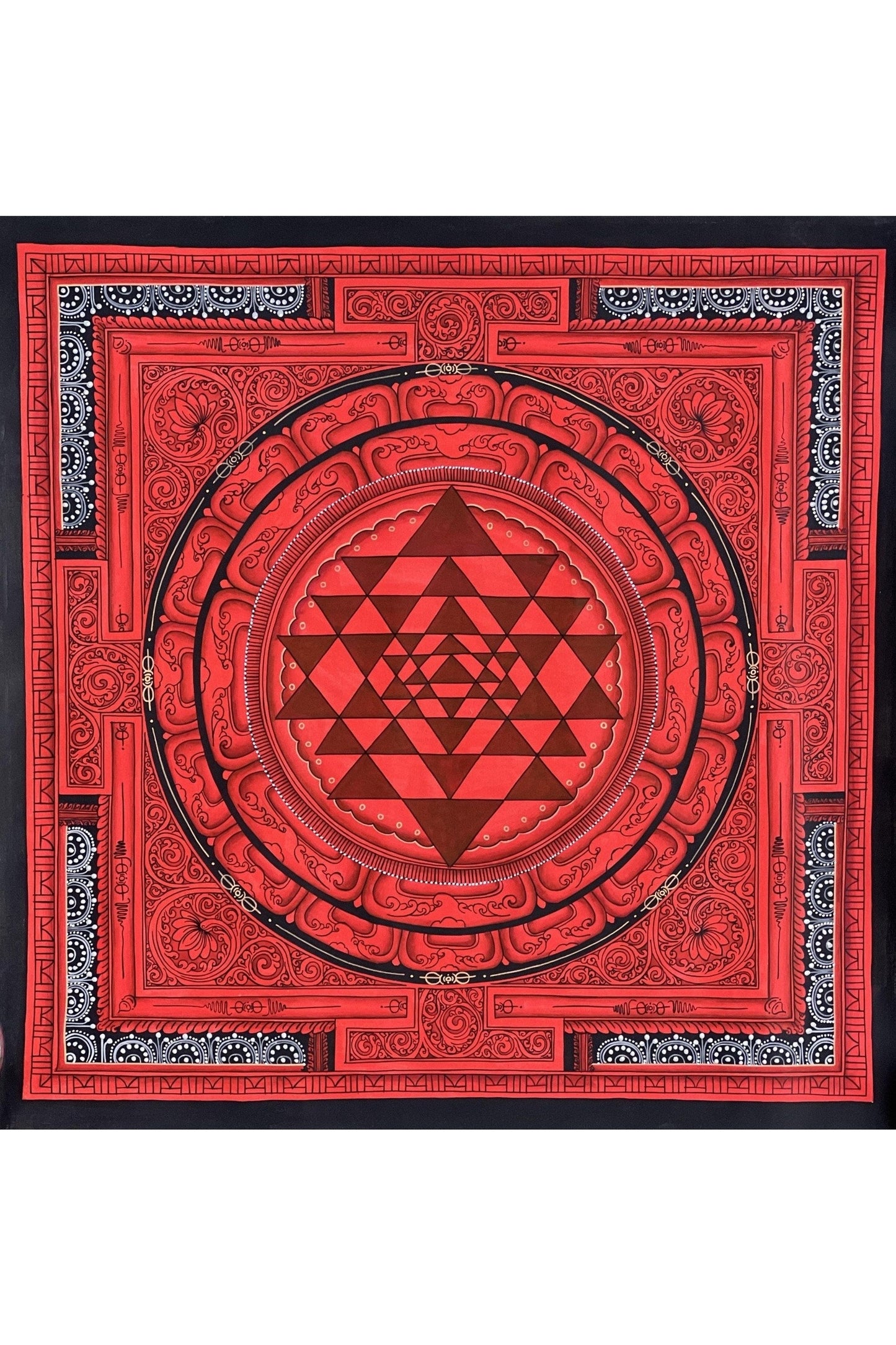 Sriyantra/ Sri Yantra/ Shri Yantra Mandala Large Masterpiece Original Newari Paubha Thangka Painting for Energy Positivity and Good Luck - Tibetan Thangka Art
