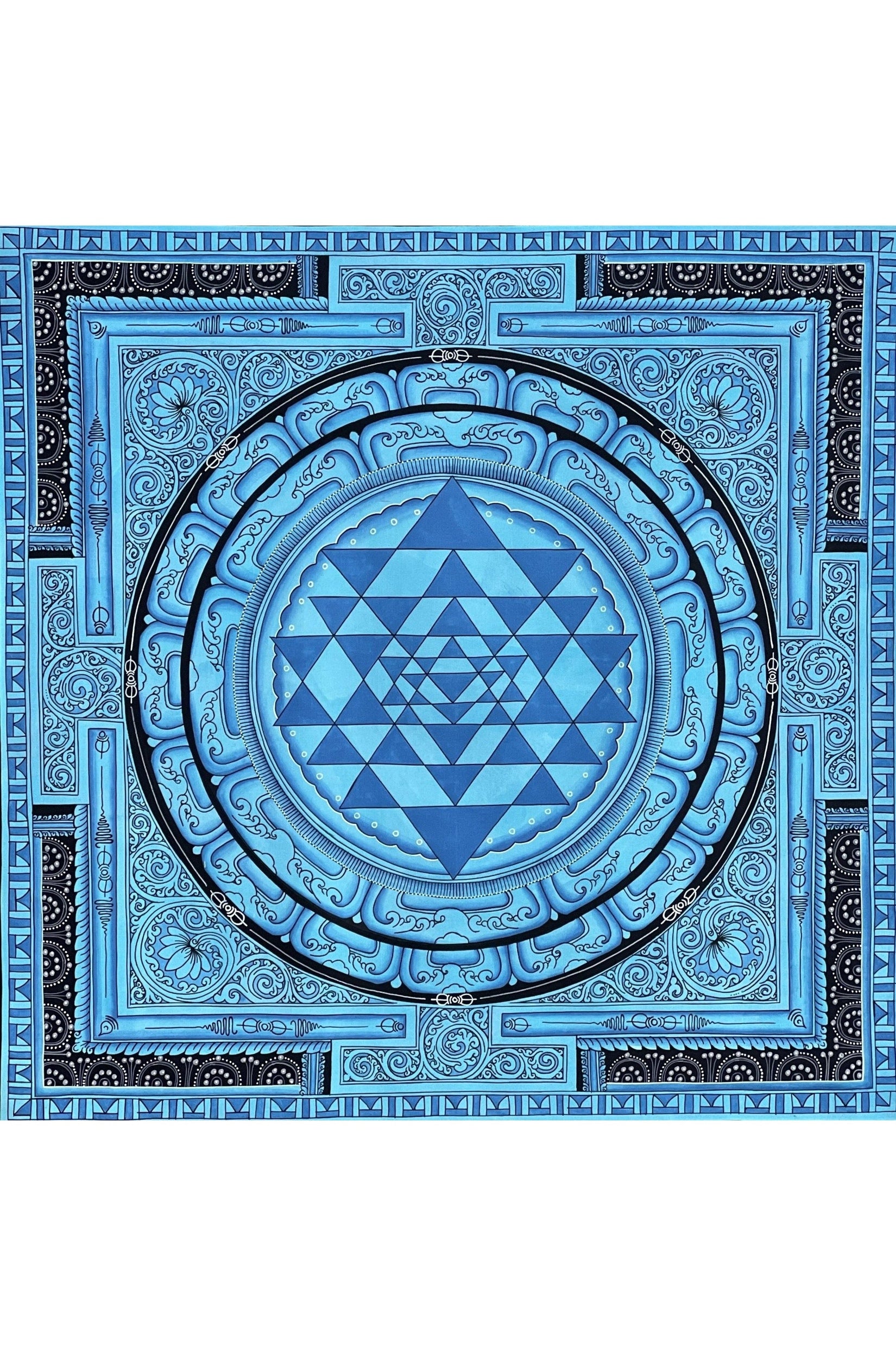 Sriyantra/ Sri Yantra/ Shri Yantra Mandala Original Masterpiece Newari Paubha/Pauva Thangka Painting for Energy Positivity and Prosperity - Tibetan Thangka Art