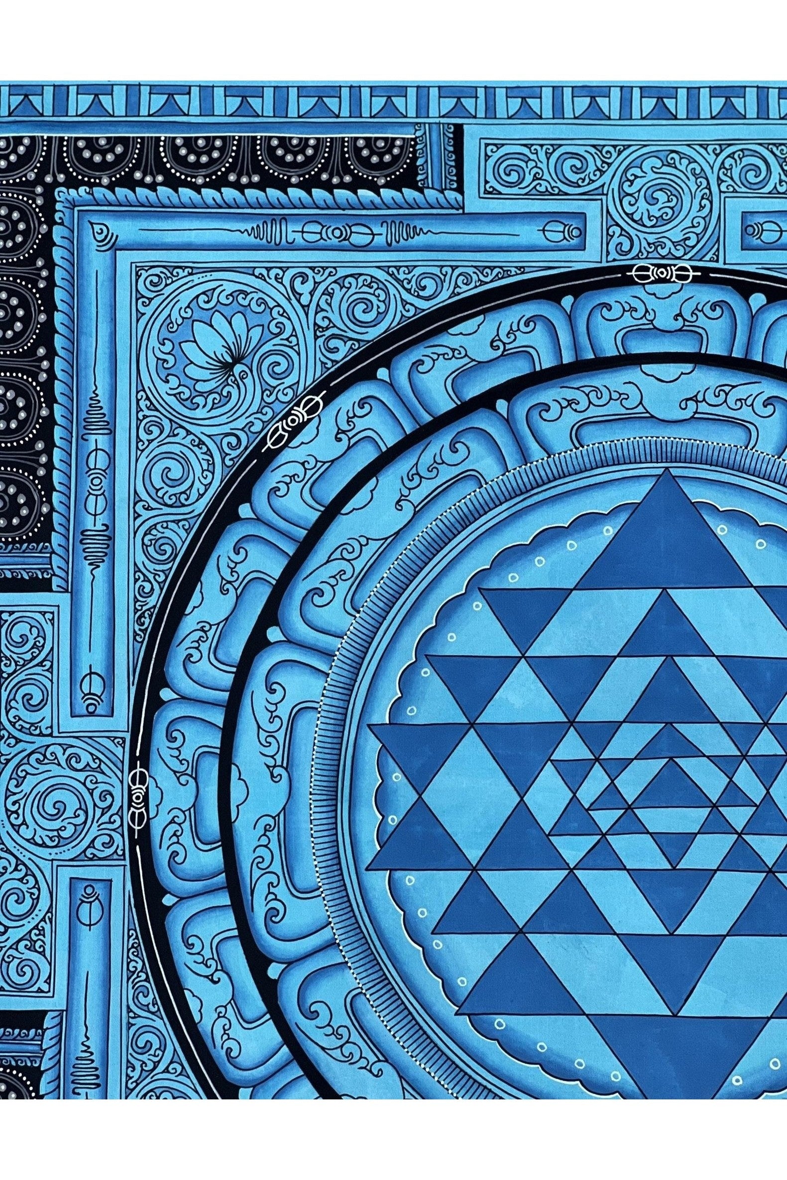 Sriyantra/ Sri Yantra/ Shri Yantra Mandala Original Masterpiece Newari Paubha/Pauva Thangka Painting for Energy Positivity and Prosperity - Tibetan Thangka Art