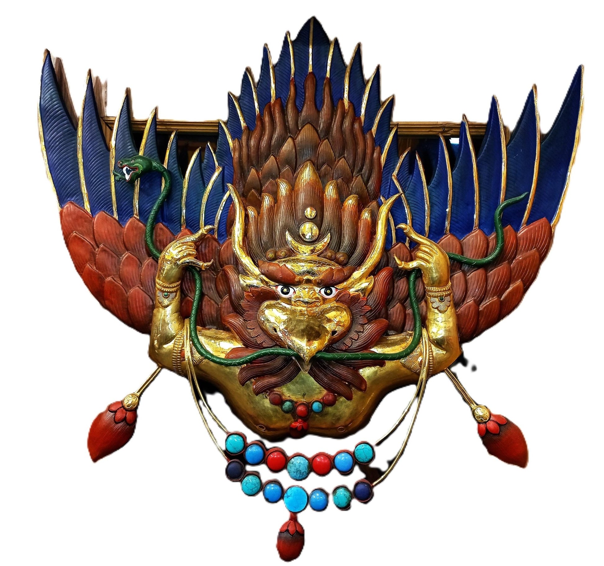 Tibetan Style Garuda/ Celestial Deva With Wings/ LARGE Handmade Copper Wall Hanging 24 K Gold Plated and Hand - Painted Tibetan - Tibetan Thangka Art