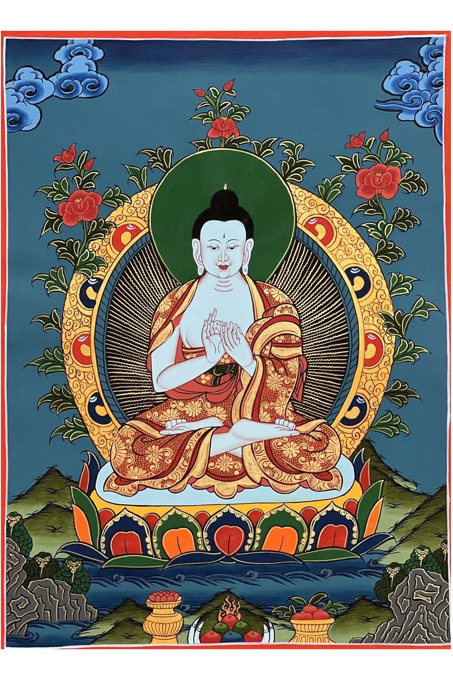 Vairocana Buddha/ Dhyani ( Meditating) Buddha Original Masterpiece Tibetan Thangka Painting/ Meditation Art - Tibetan Thangka Art