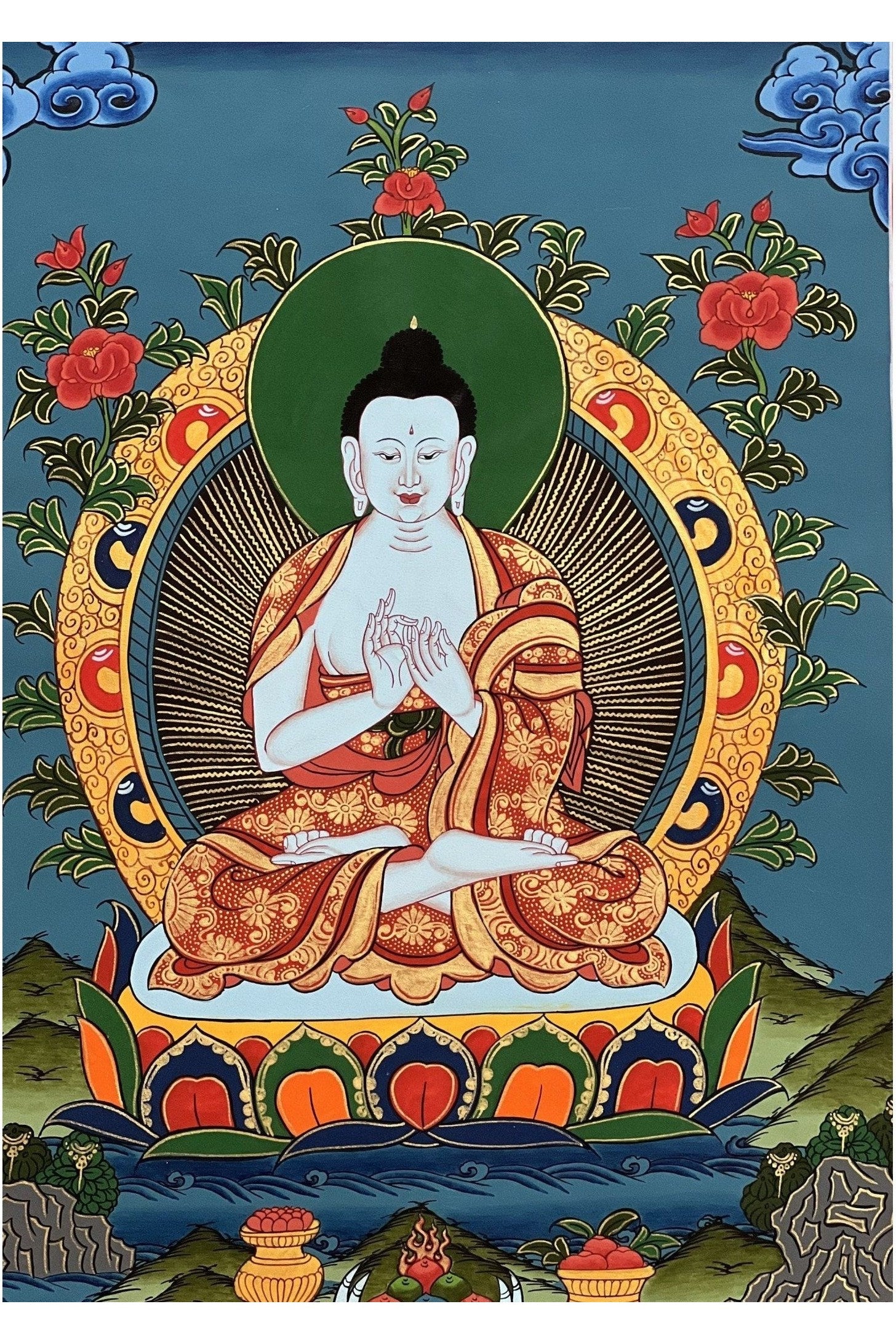 Vairocana Buddha/ Dhyani ( Meditating) Buddha Original Masterpiece Tibetan Thangka Painting/ Meditation Art - Tibetan Thangka Art