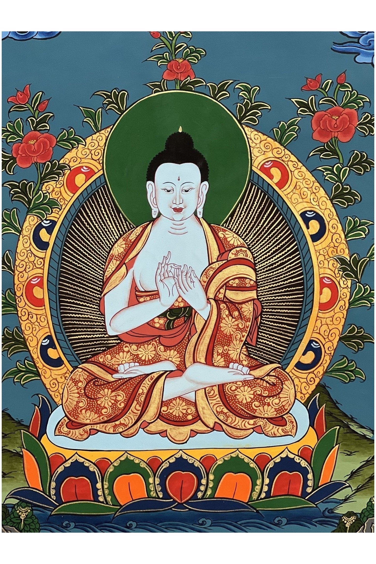 Vairocana Buddha/ Dhyani ( Meditating) Buddha Original Masterpiece Tibetan Thangka Painting/ Meditation Art - Tibetan Thangka Art