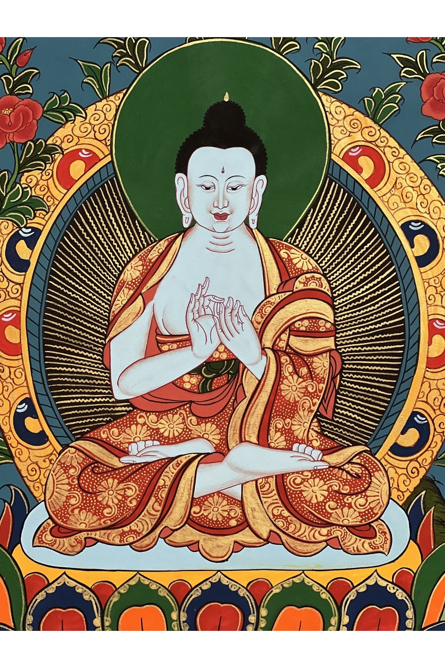 Vairocana Buddha/ Dhyani ( Meditating) Buddha Original Masterpiece Tibetan Thangka Painting/ Meditation Art - Tibetan Thangka Art