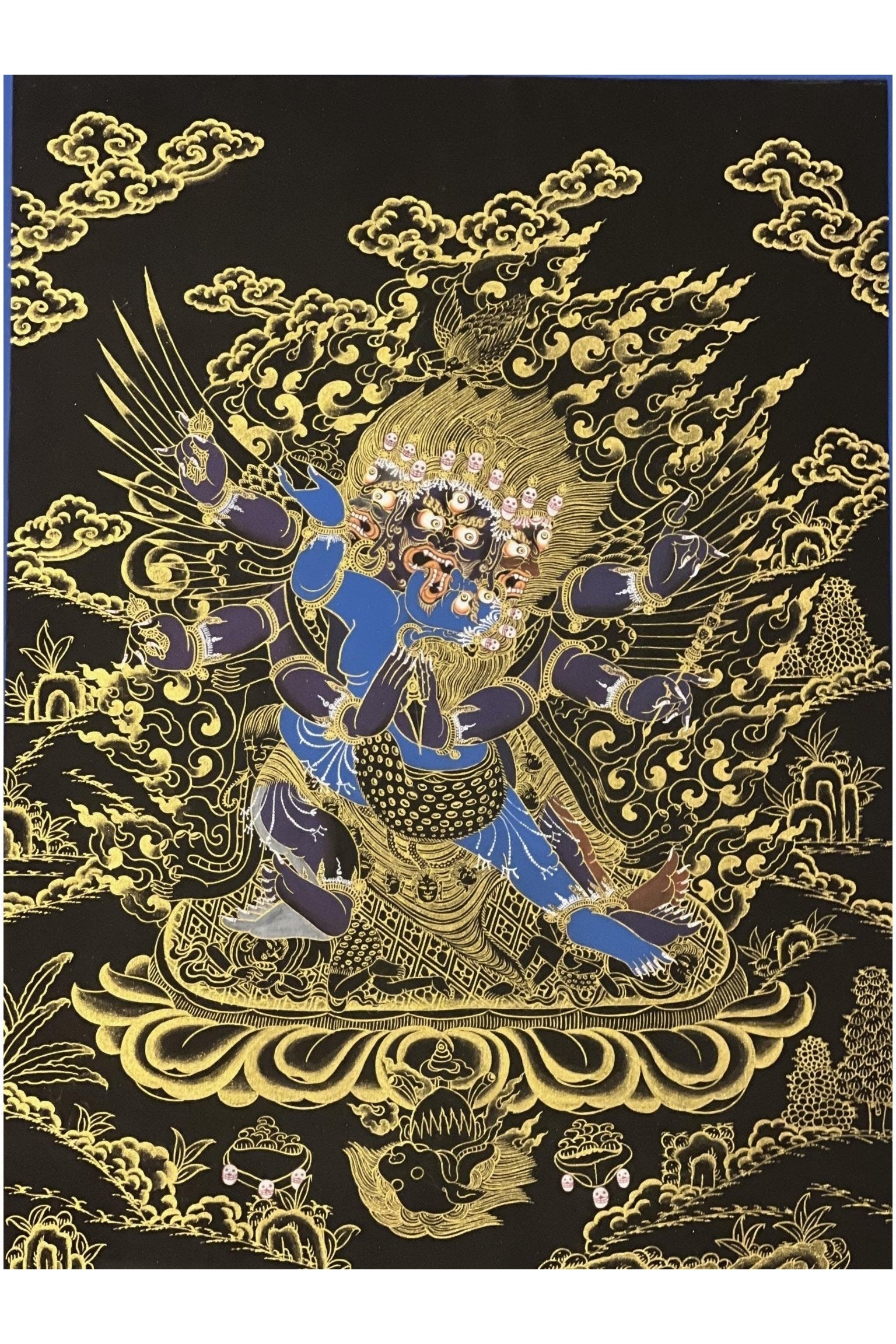 Vajrakilaya/ Phurbakilaya/ Wrathful Tantric Meditation Deity with Diptachakra Black and Gold Tibetan Thangka Painting Original Buddhist Art - Tibetan Thangka Art
