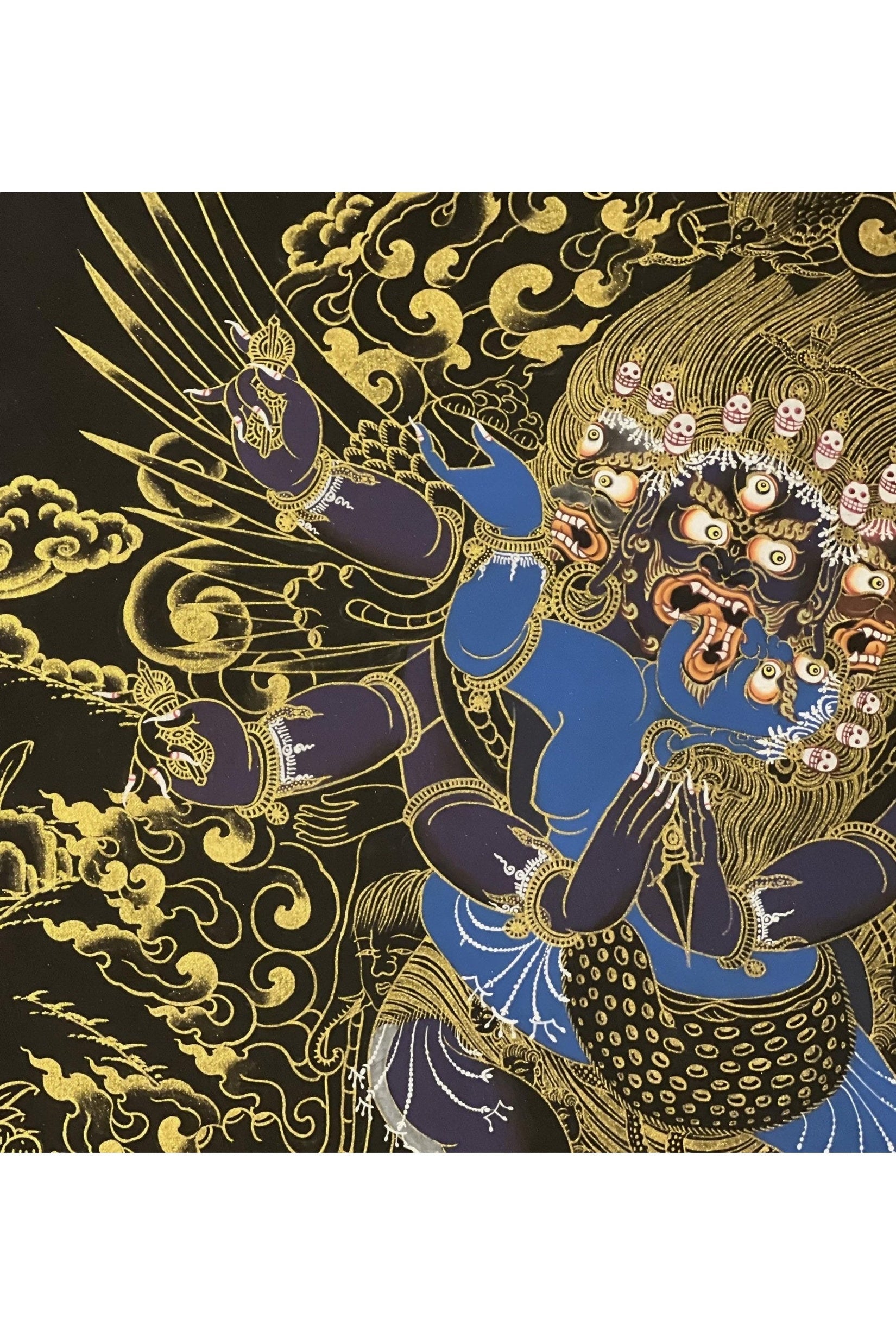 Vajrakilaya/ Phurbakilaya/ Wrathful Tantric Meditation Deity with Diptachakra Black and Gold Tibetan Thangka Painting Original Buddhist Art - Tibetan Thangka Art