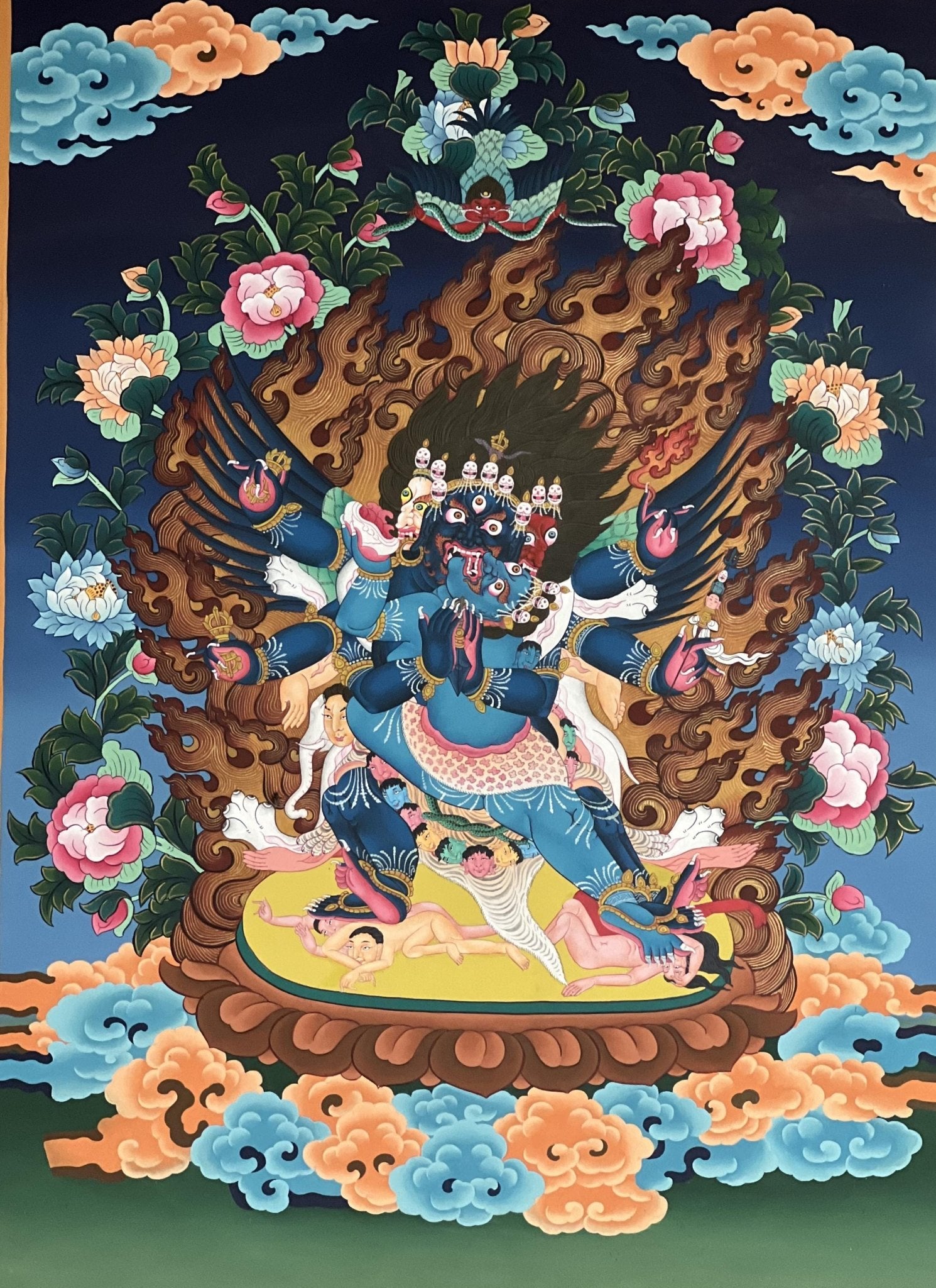 Vajrakilaya/ Vajrakila/ Dorje Phurba Original Hand - painted Artist Signed, Blessed Masterpiece Tibetan Thangka Painting/ Tantric Deity - Tibetan Thangka Art