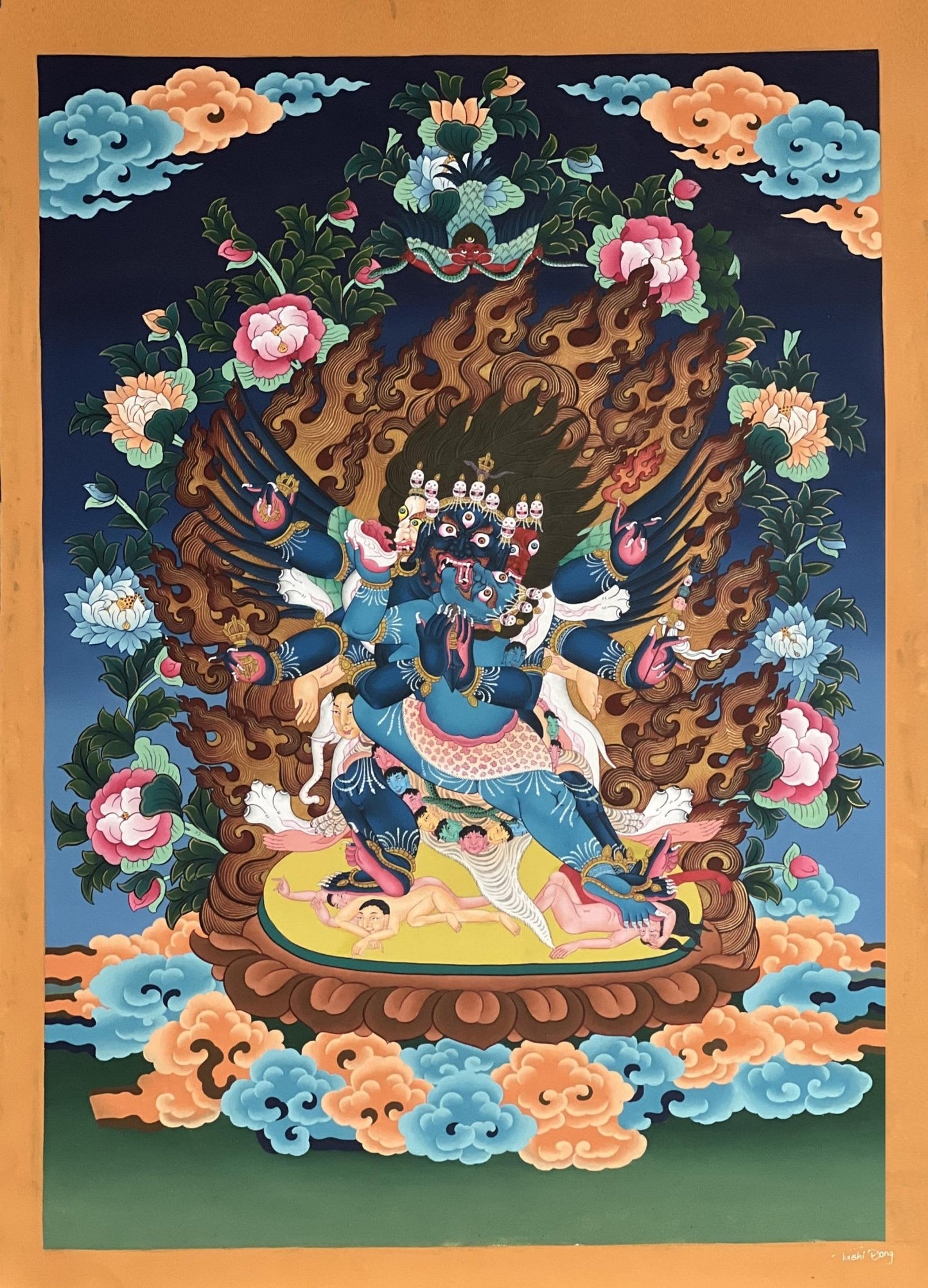 Vajrakilaya/ Vajrakila/ Dorje Phurba Original Hand - painted Artist Signed, Blessed Masterpiece Tibetan Thangka Painting/ Tantric Deity - Tibetan Thangka Art