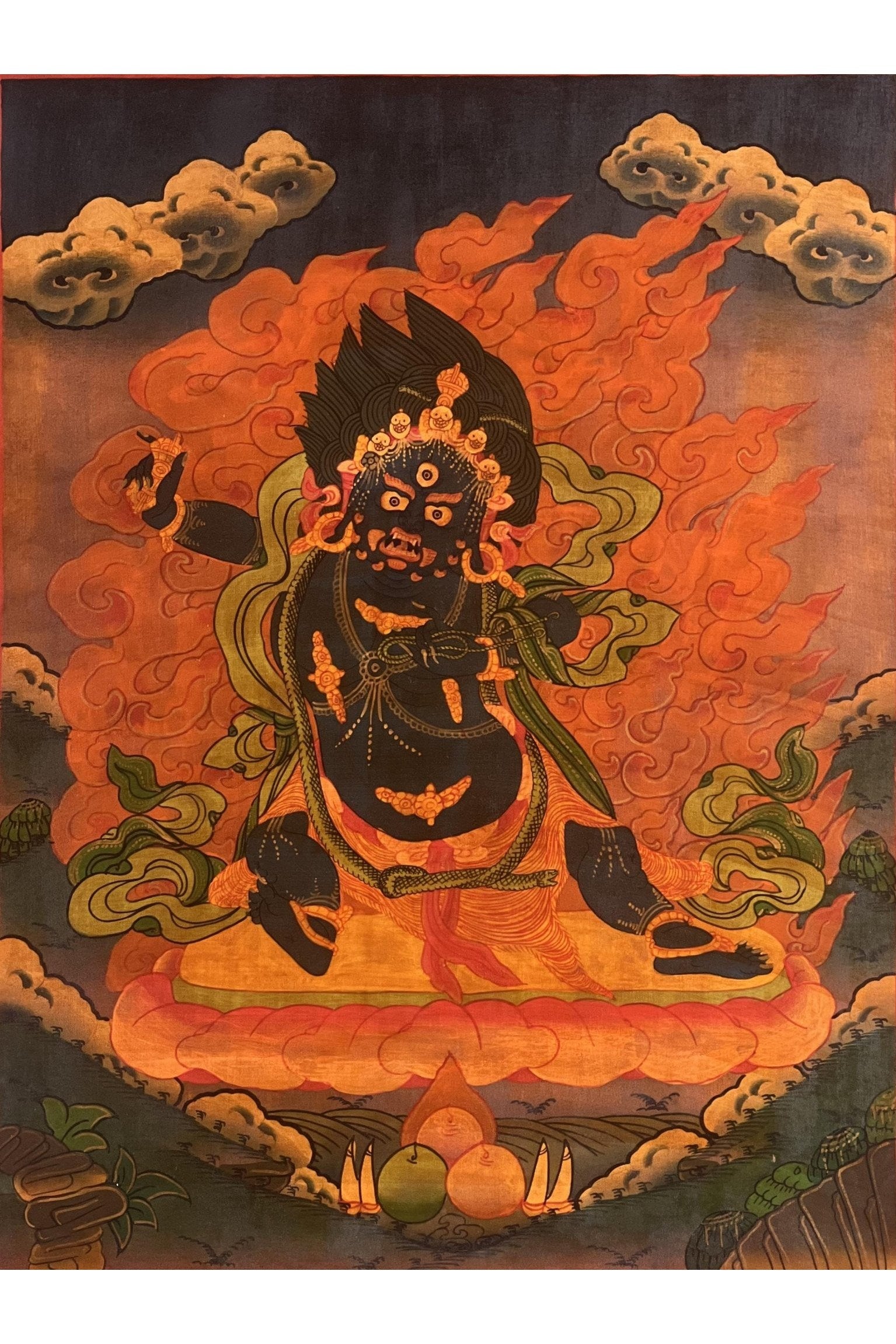 Vajrapani/ Dharmapala Protector Old Oil Varnished Tibetan Thangka Painting Original Hand - Painted Buddhist Art - Tibetan Thangka Art