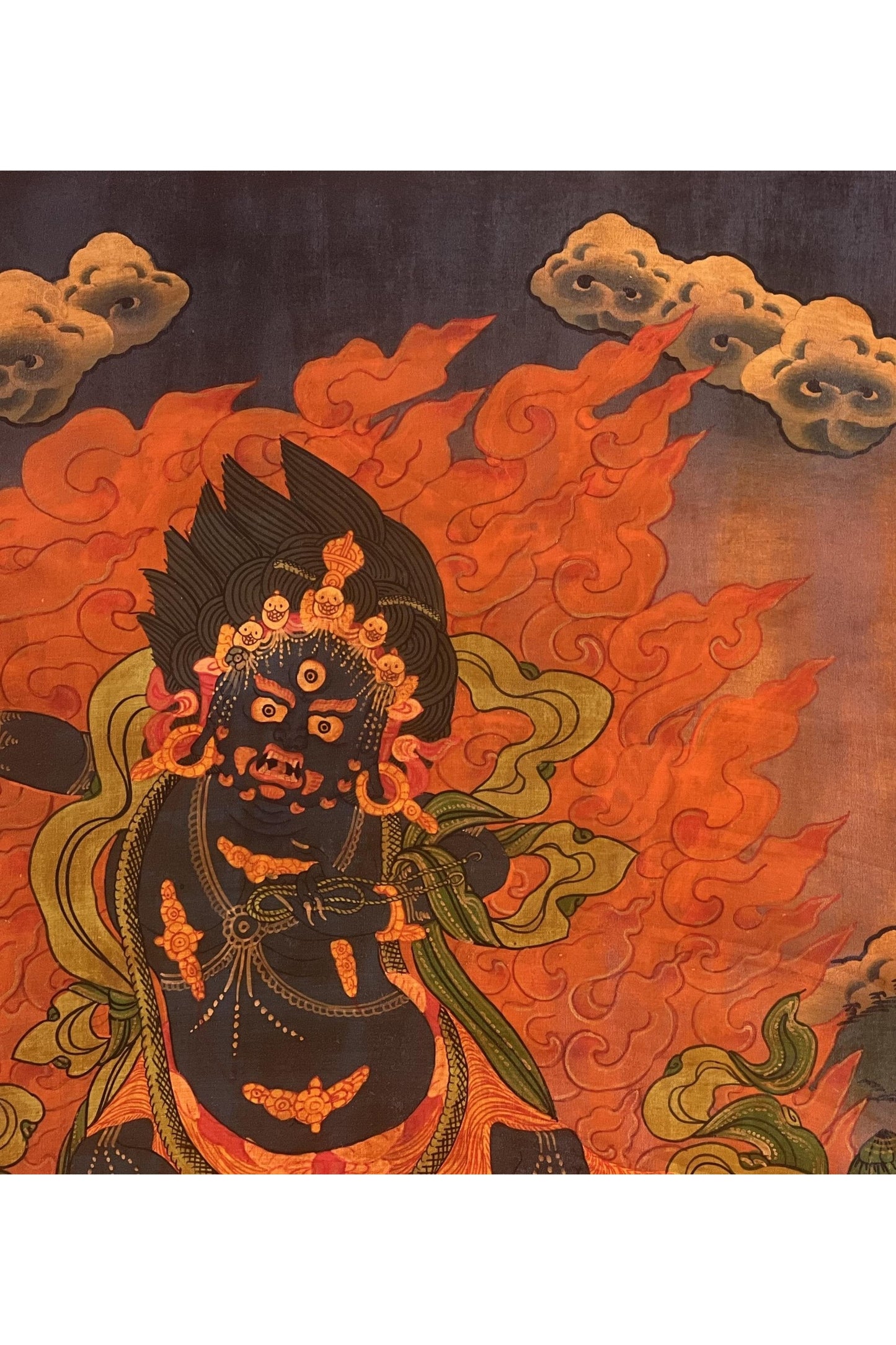 Vajrapani/ Dharmapala Protector Old Oil Varnished Tibetan Thangka Painting Original Hand - Painted Buddhist Art - Tibetan Thangka Art