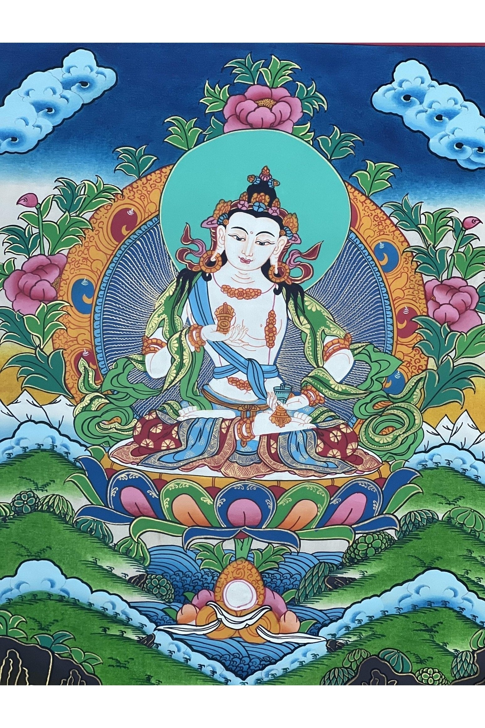 Vajrasattva, Dorje Sempa, Dhyani Buddha, Master Quality Tibetan Thangka Painting, Original Buddhist Art/ Wall Hanging - Tibetan Thangka Art