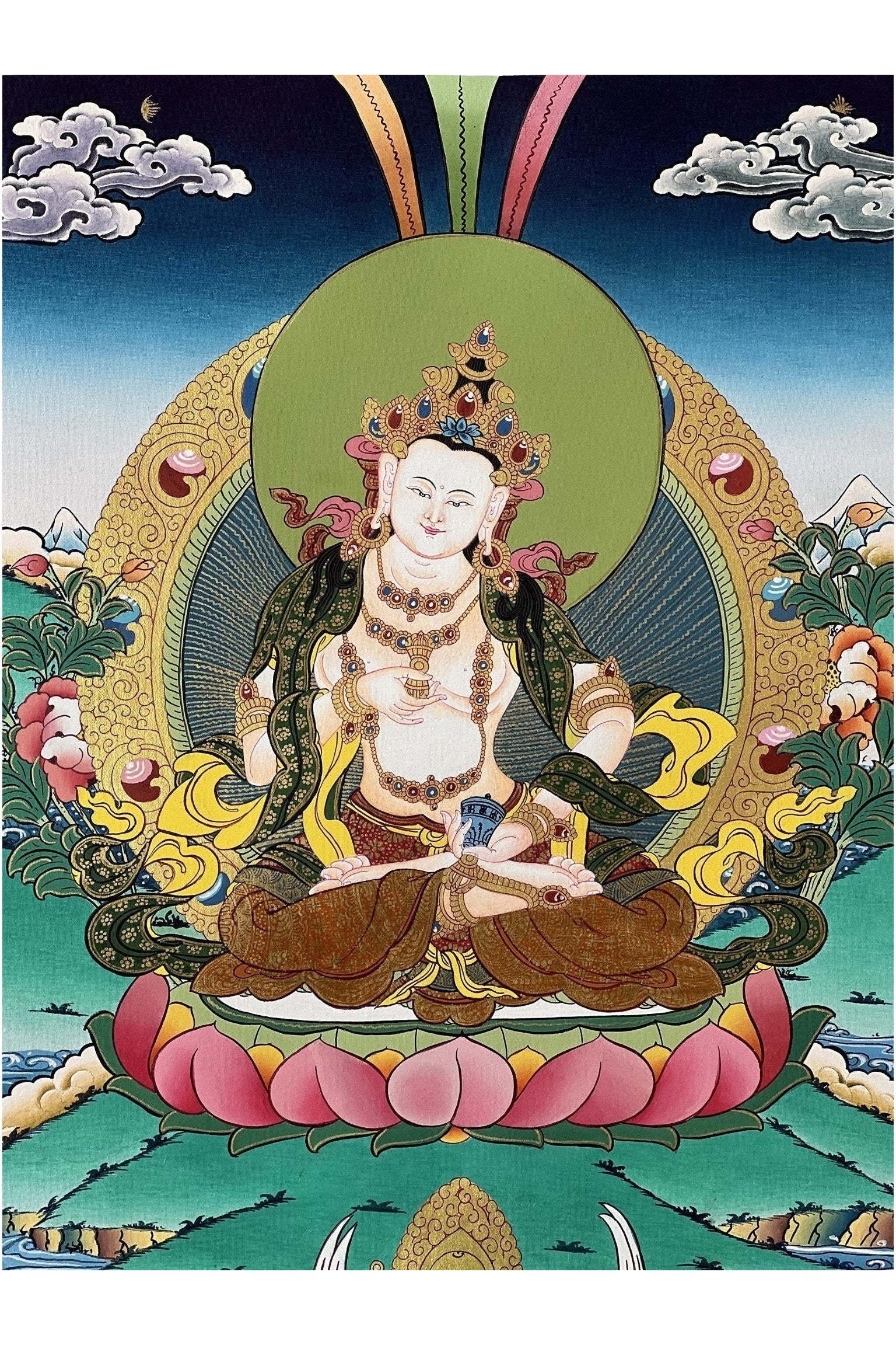 Vajrasattva/ Dorje Sempa/ Dhyani ( Meditating) Buddha/Purification Buddha Master Quality Thangka Painting, Original Art - Tibetan Thangka Art