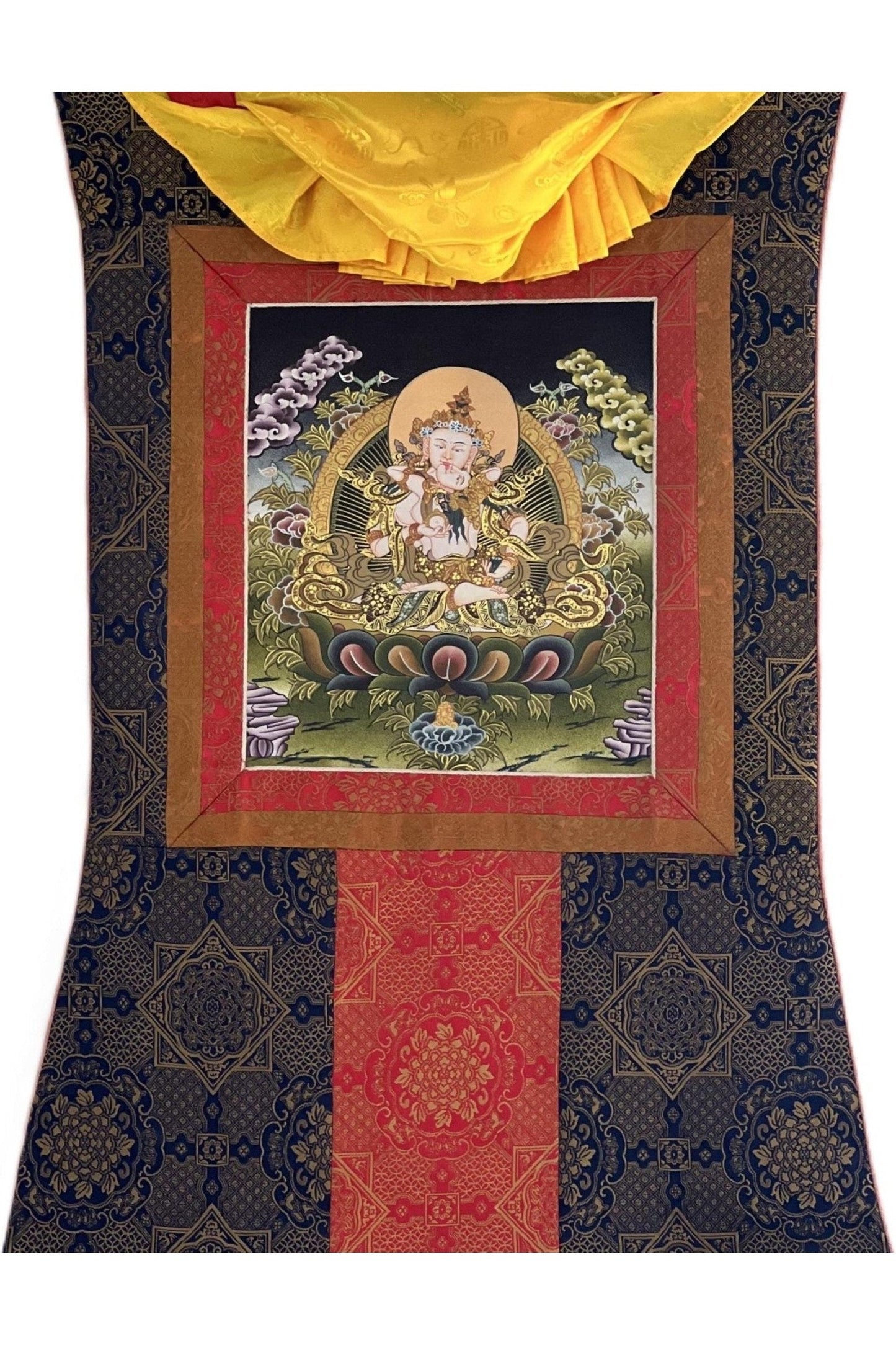 Vajrasattva Shakti/ Divine Union YabYum Embrace Tibetan Thangka Painting/ Original Buddhist Art with Premium Silk Brocade - Tibetan Thangka Art