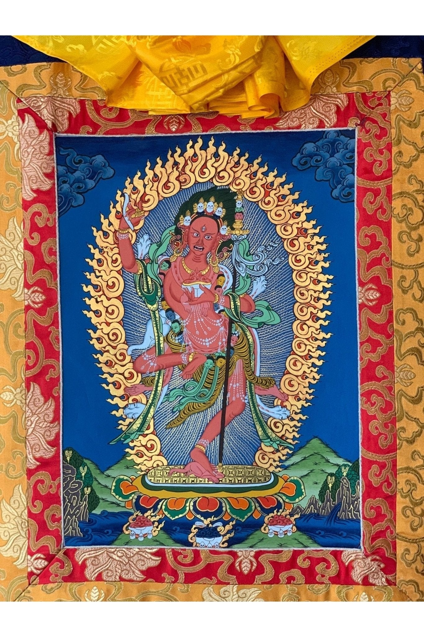 Vajravarahi/ Vajayswori/ Dorje Phagmo Masterpiece Tibetan Thangka Painting/ Original Buddhist Art with Silk Brocade - Tibetan Thangka Art