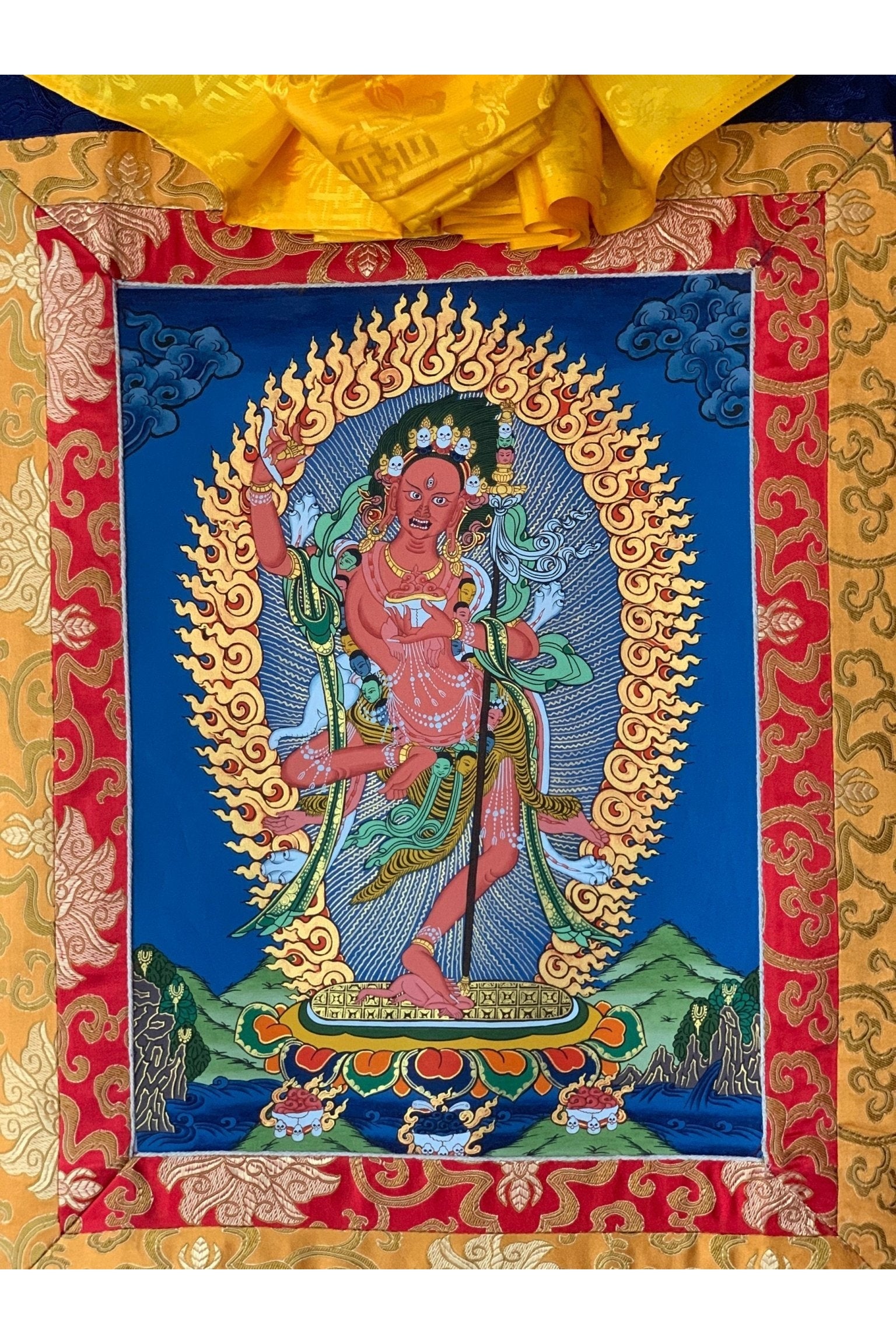 Vajravarahi/ Vajayswori/ Dorje Phagmo Masterpiece Tibetan Thangka Painting/ Original Buddhist Art with Silk Brocade - Tibetan Thangka Art