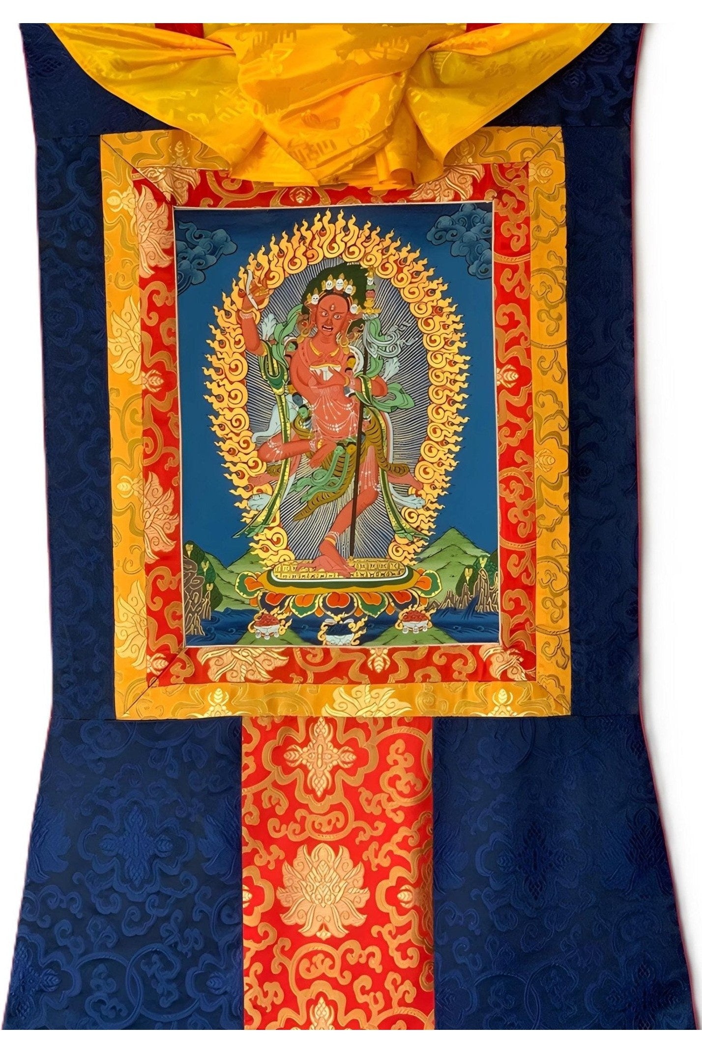Vajravarahi/ Vajayswori/ Dorje Phagmo Masterpiece Tibetan Thangka Painting/ Original Buddhist Art with Silk Brocade - Tibetan Thangka Art