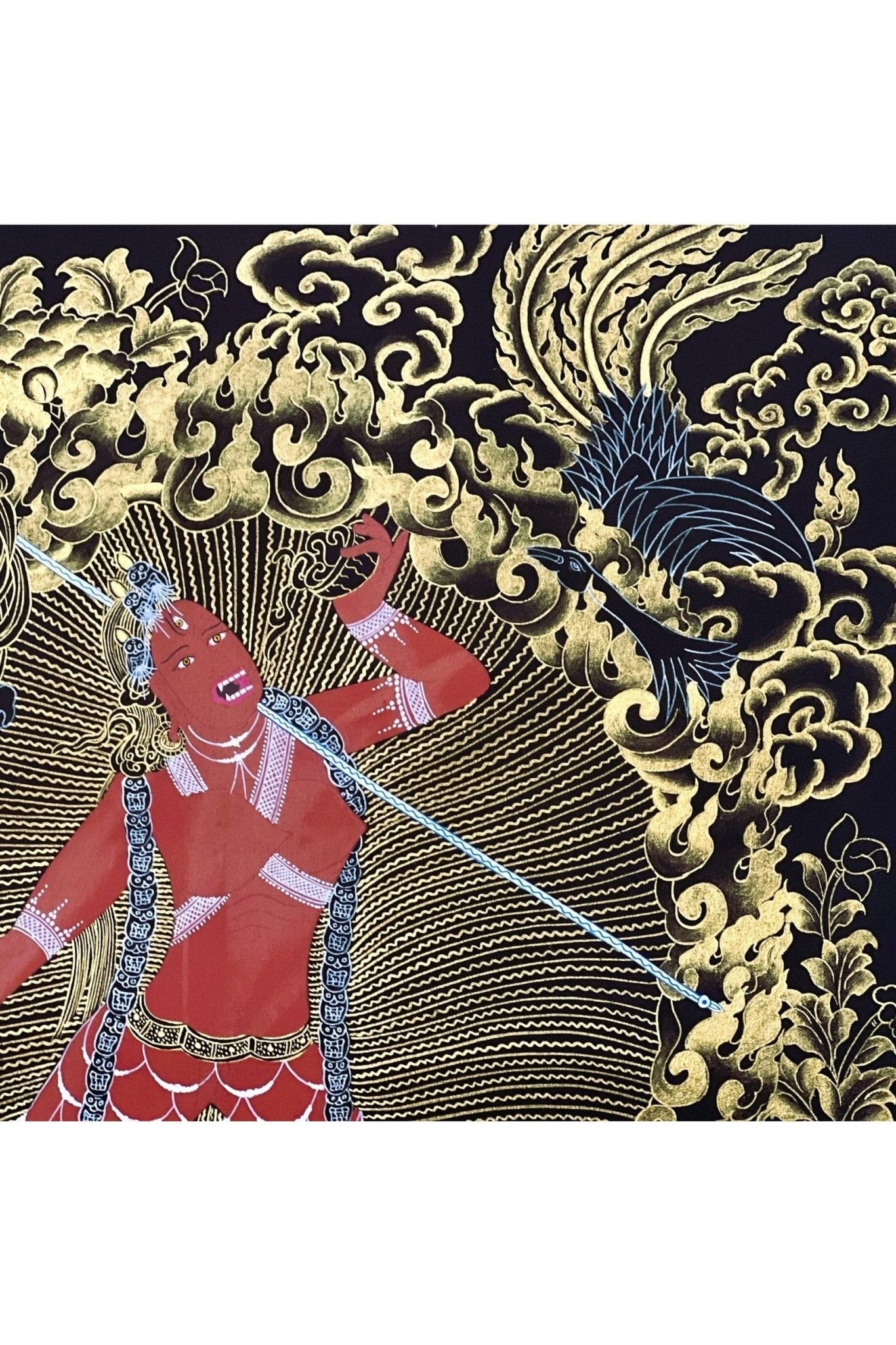 Vajrayoginī/ Yogini/ Jogini/ Dorje Neljorma Tantric Female Buddha Black and GoldTibetan Thangka Painting Original Healing Art - Tibetan Thangka Art