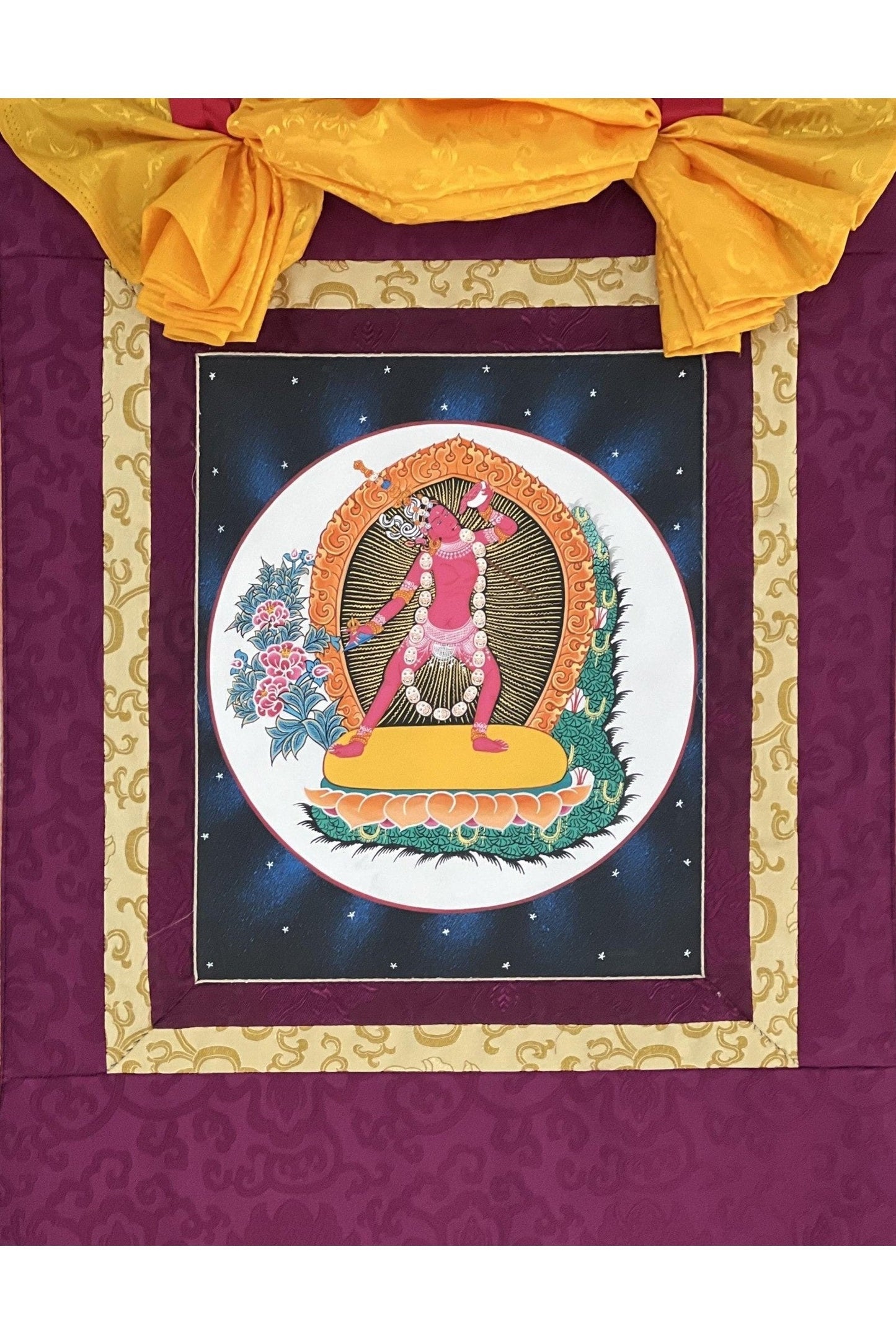 Vajrayoginī/Jogini/ Yogini/ Dorje Neljorma Female Buddha Tibetan Thangka Painting/ Original Hand Painting / Tantra Art with Silk Brocade - Tibetan Thangka Art