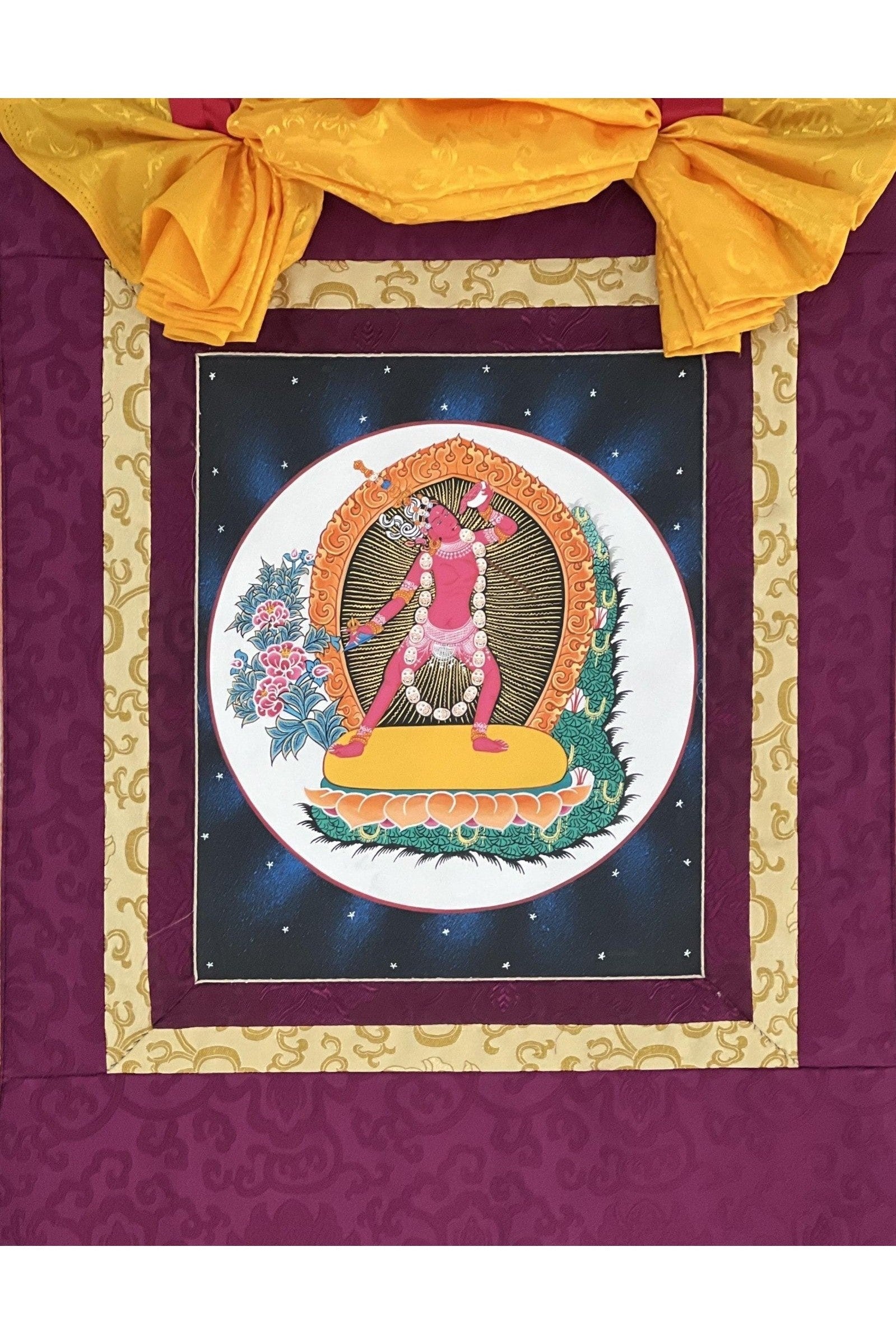Vajrayoginī/Jogini/ Yogini/ Dorje Neljorma Female Buddha Tibetan Thangka Painting/ Original Hand Painting / Tantra Art with Silk Brocade - Tibetan Thangka Art