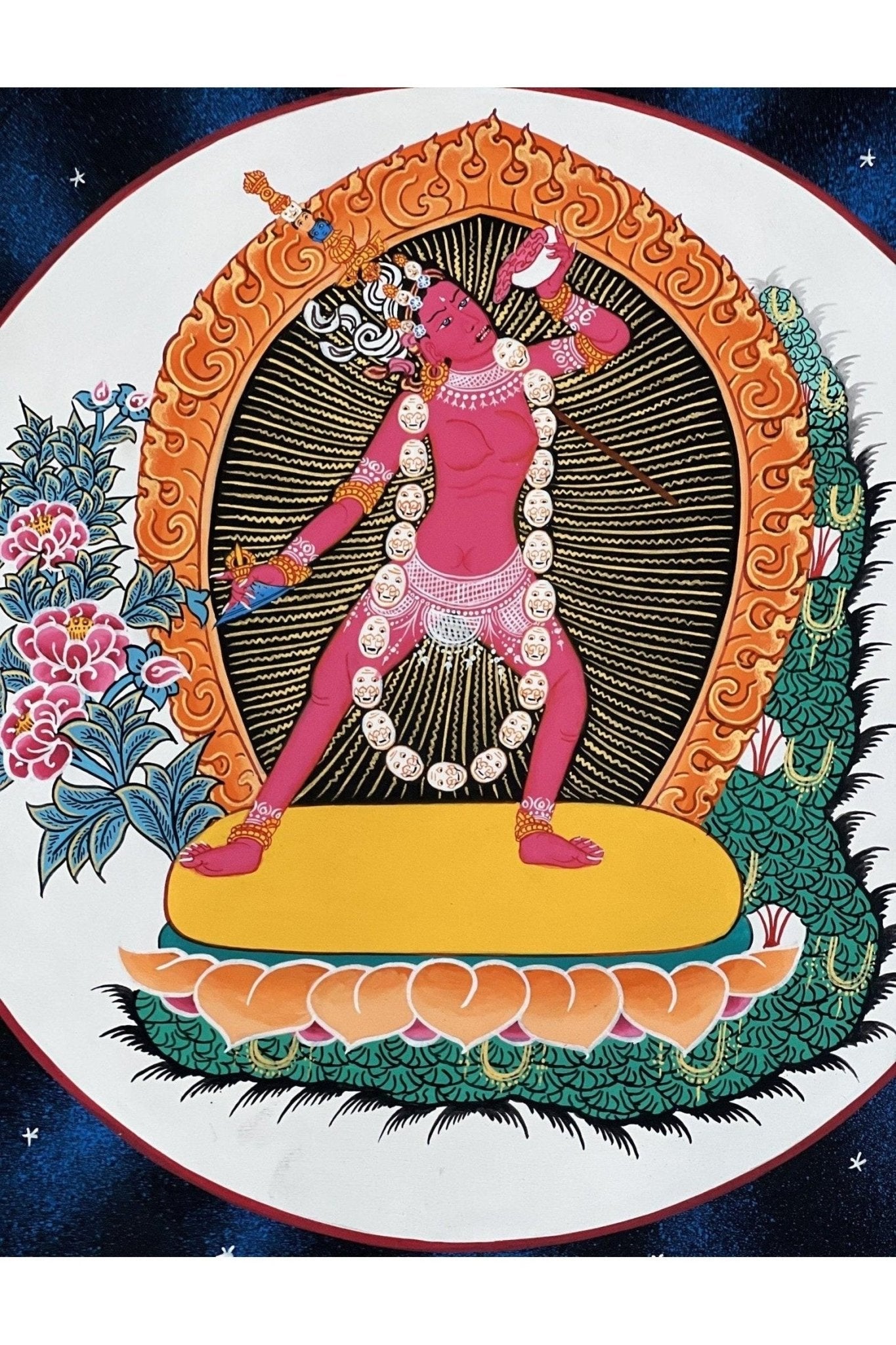Vajrayoginī/Jogini/ Yogini/ Dorje Neljorma Female Buddha Tibetan Thangka Painting/ Original Hand Painting / Tantra Art with Silk Brocade - Tibetan Thangka Art