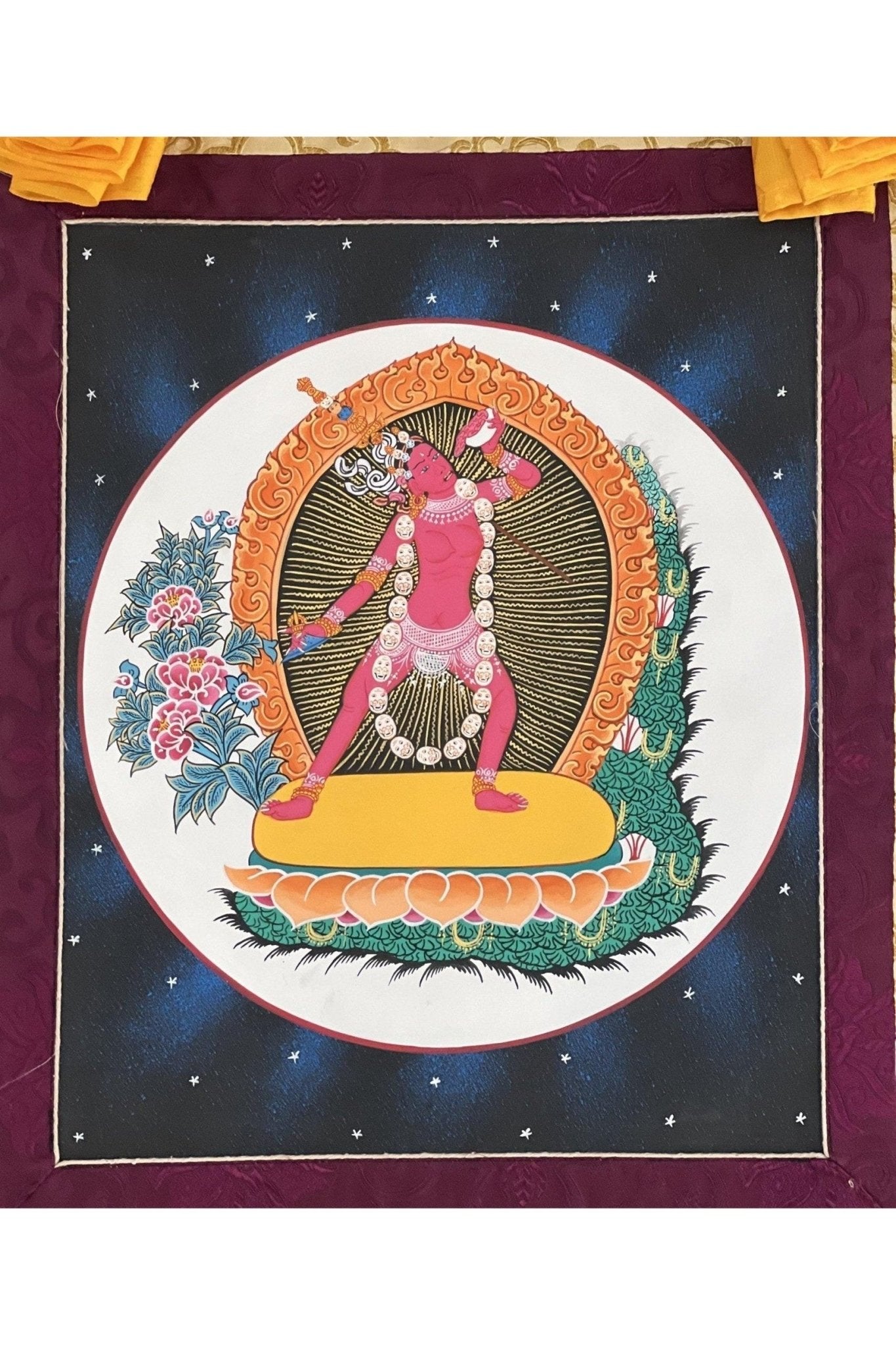 Vajrayoginī/Jogini/ Yogini/ Dorje Neljorma Female Buddha Tibetan Thangka Painting/ Original Hand Painting / Tantra Art with Silk Brocade - Tibetan Thangka Art