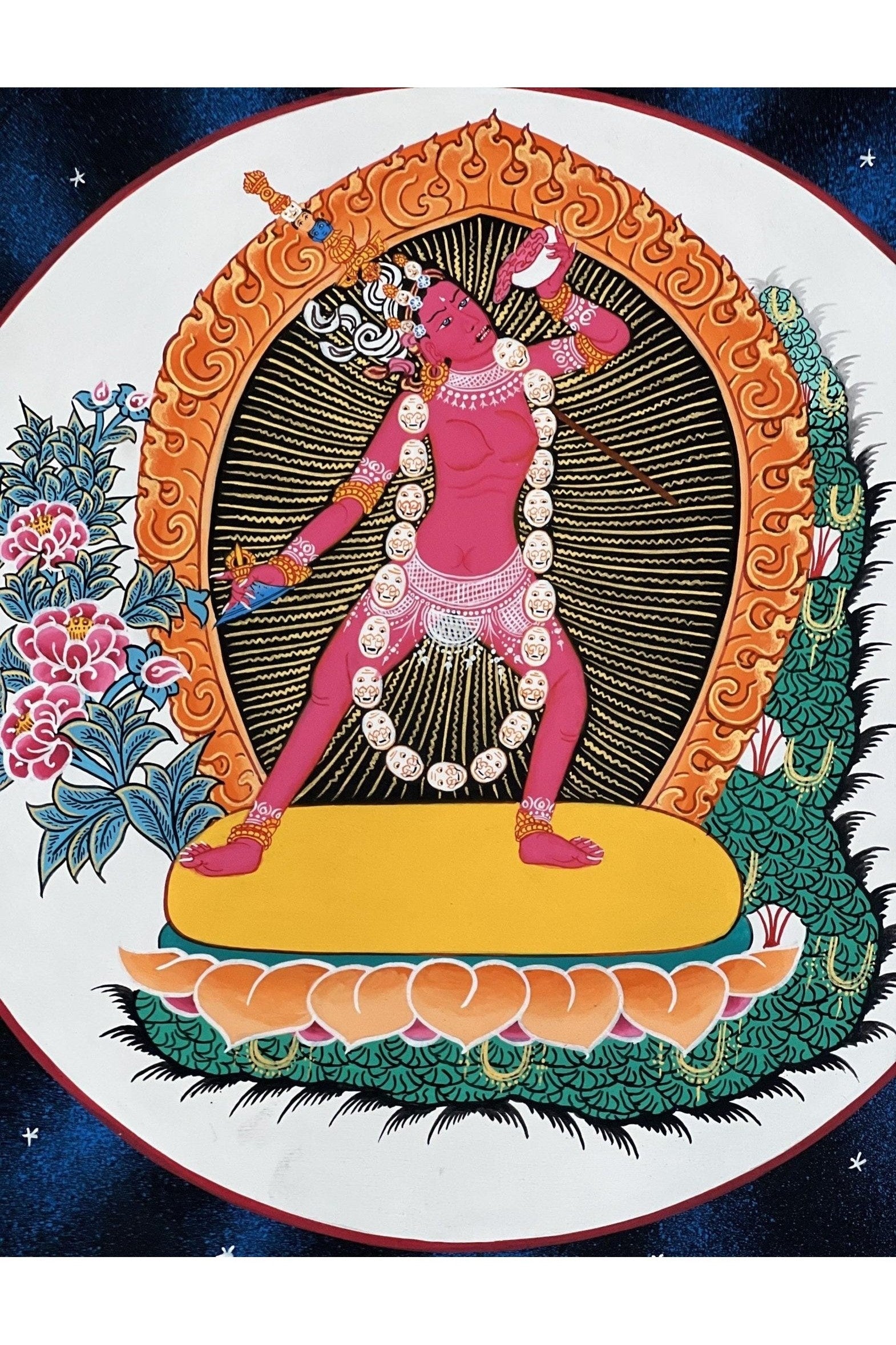 Vajrayoginī/Jogini/ Yogini/ Dorje Neljorma Female Buddha Tibetan Thangka Painting/ Original Hand Painting / Tantra Art with Silk Brocade - Tibetan Thangka Art