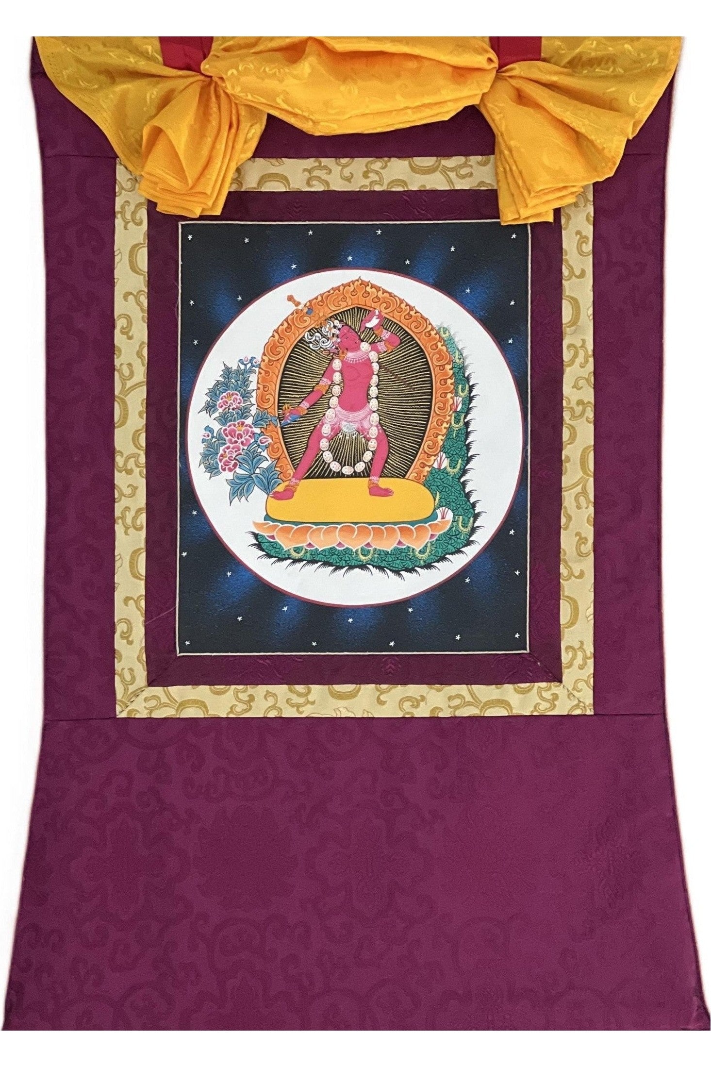 Vajrayoginī/Jogini/ Yogini/ Dorje Neljorma Female Buddha Tibetan Thangka Painting/ Original Hand Painting / Tantra Art with Silk Brocade - Tibetan Thangka Art
