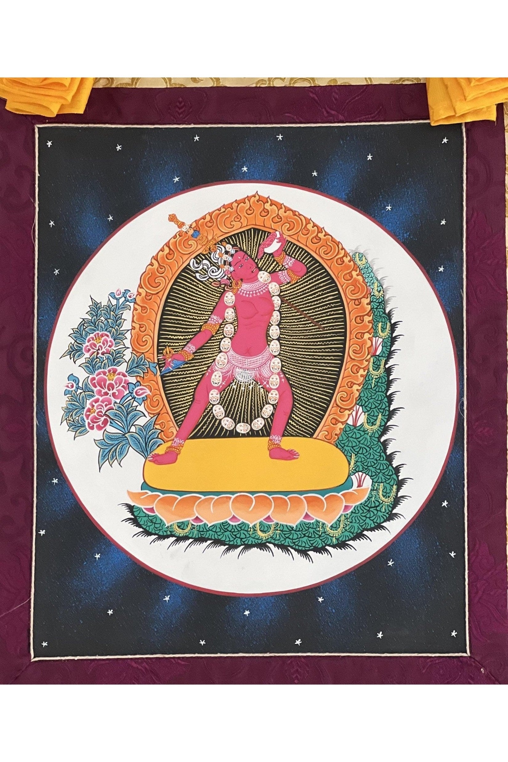 Vajrayoginī/Jogini/ Yogini/ Dorje Neljorma Female Buddha Tibetan Thangka Painting/ Original Hand Painting / Tantra Art with Silk Brocade - Tibetan Thangka Art